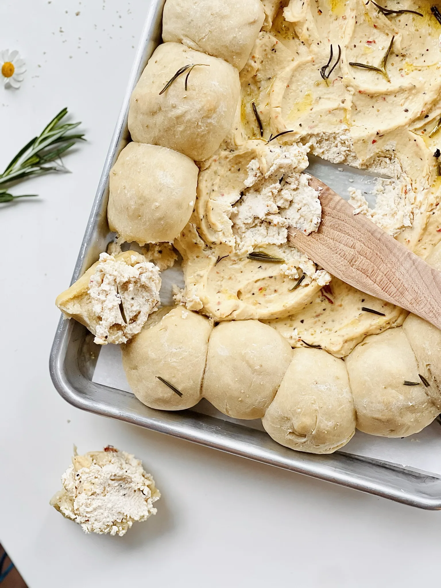 sheet-pan-rosemary-goat-cheese-spread-and-pizza-rolls
