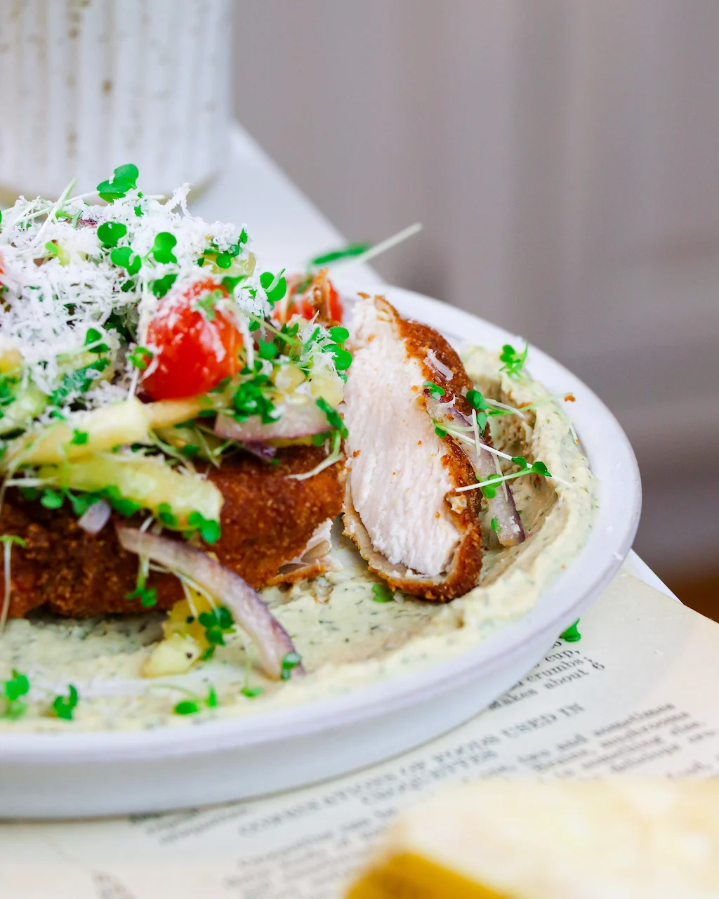 crispy-parmesan-crumbed-chicken-with-microgreens-pineapple-salsa