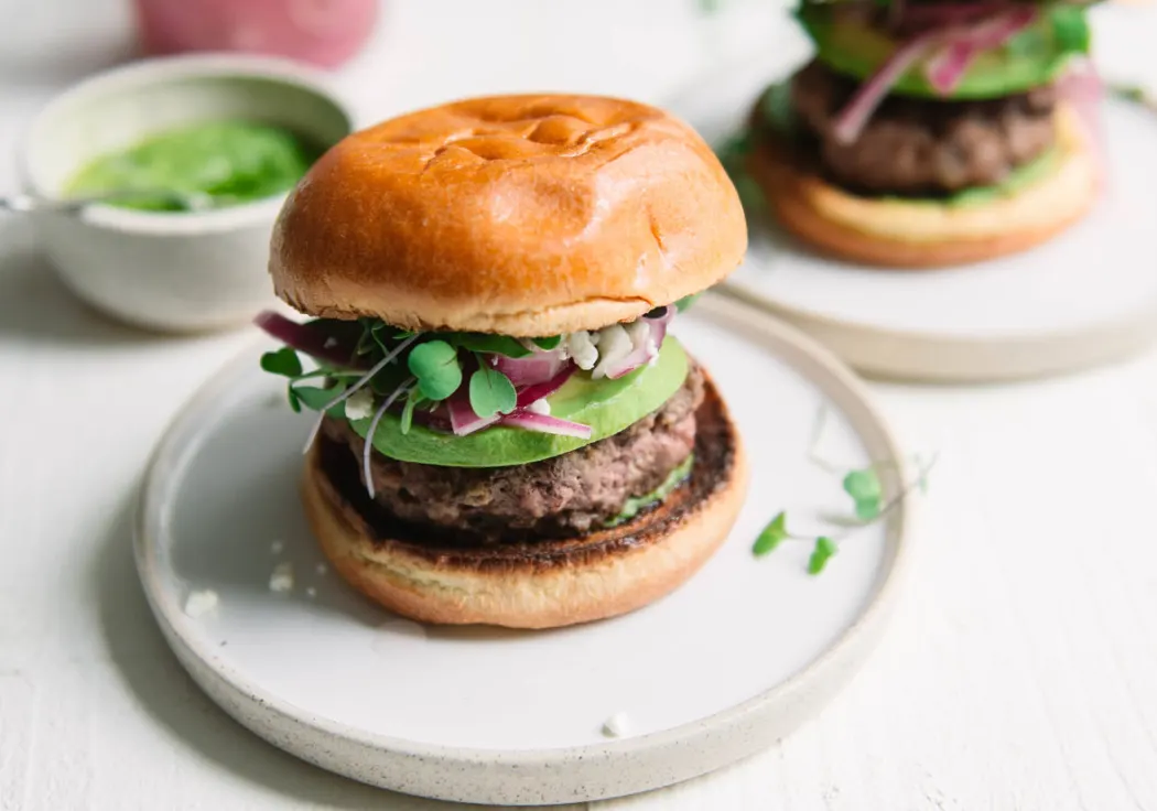 beef-burger-with-microgreens-mint-aioli-and-feta