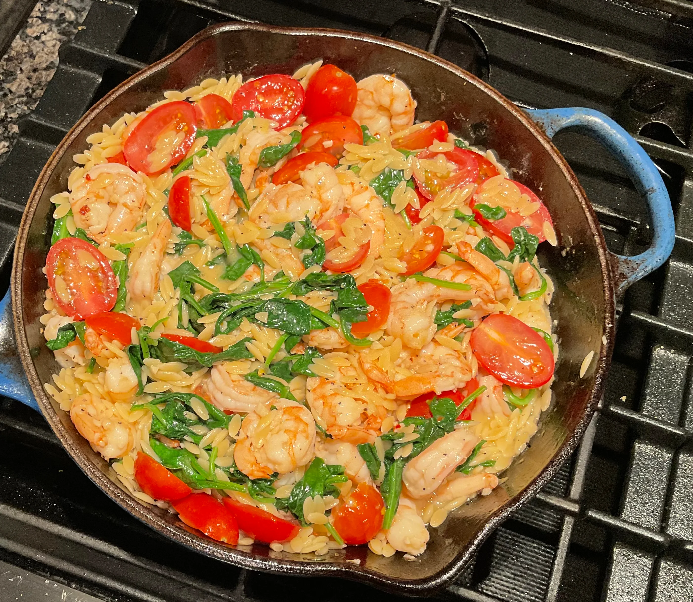skillet-shrimp-scampi-with-orzo-tomatoes-and-spinach