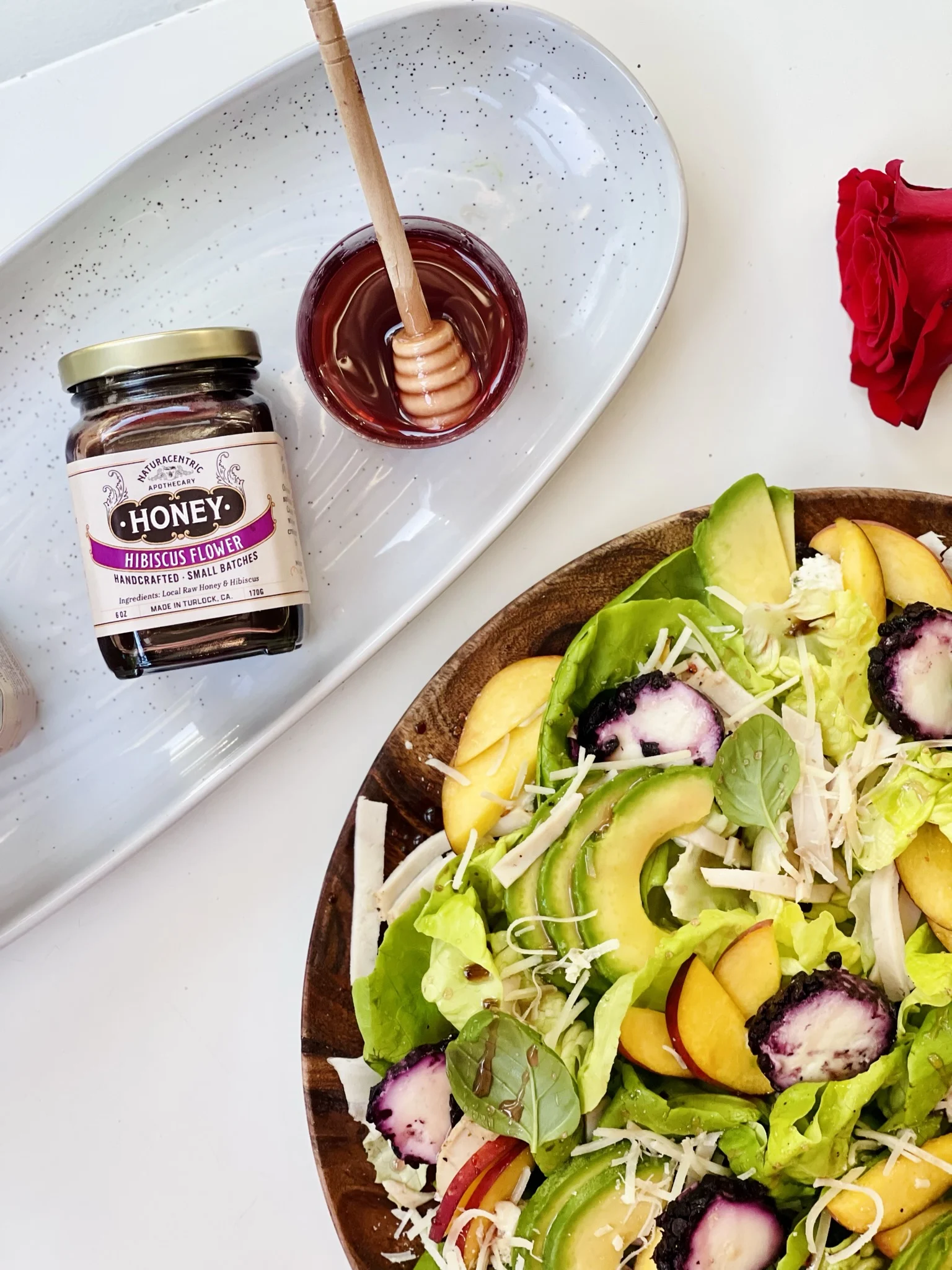 hibiscus-honey-nectarine-and-avocado-butter-lettuce-salad