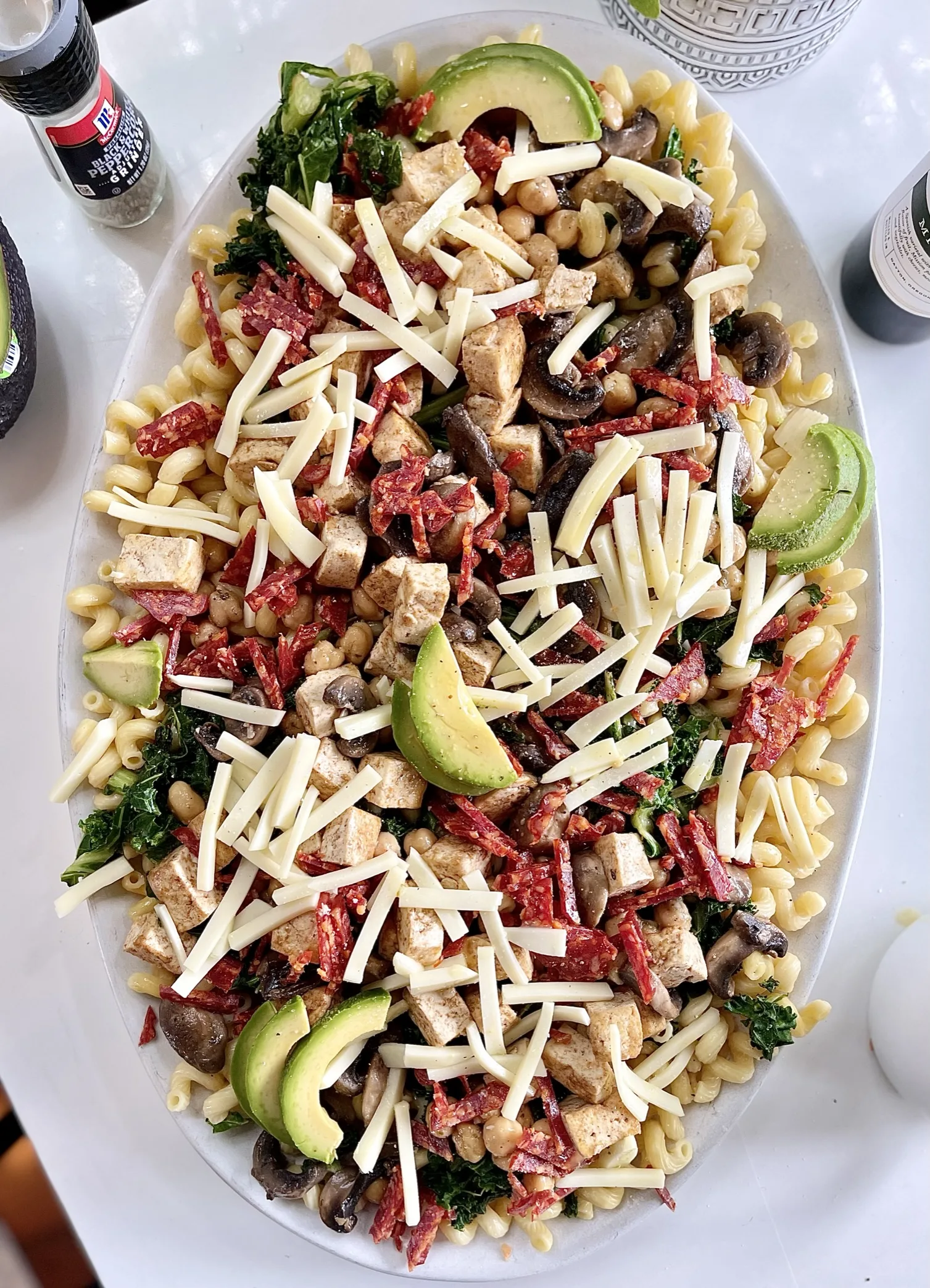 corkscrew-pasta-with-spicy-soppressata-kale-and-provolone