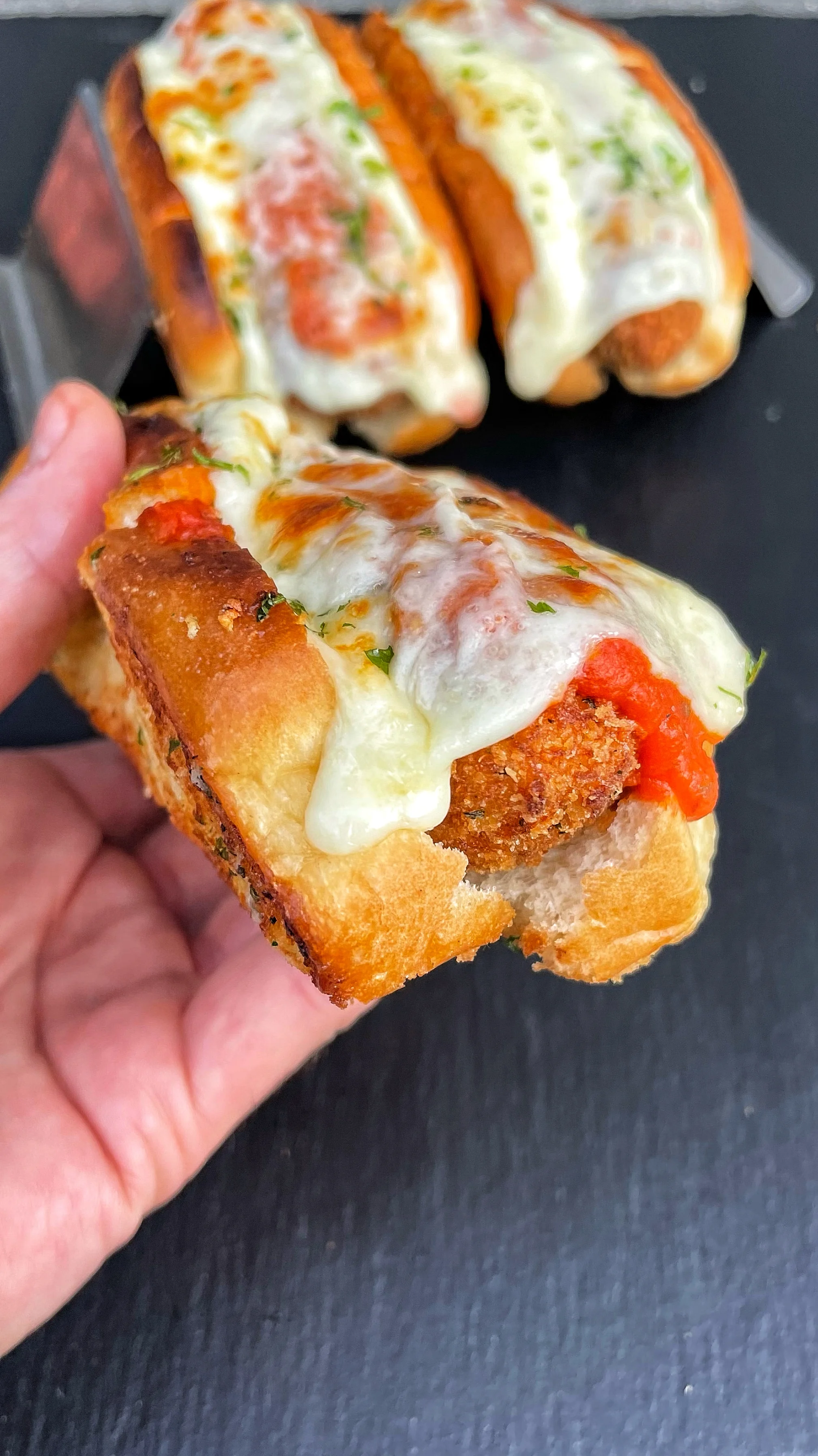 chicken-parm-hot-dog-w-garlic-bread-bun