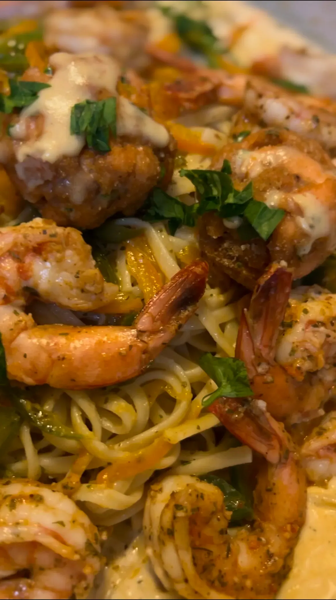 shrimp-linguine-with-salmon-meatballs