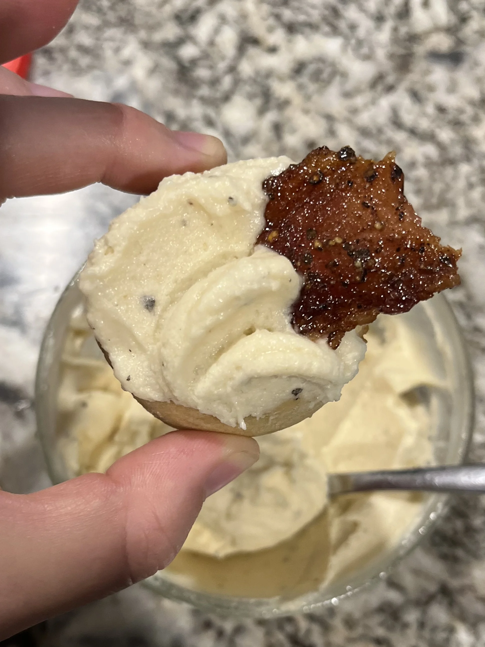 brown-butter-cookies-with-black-pepper-sour-cream-frosting-and-brown-sugar-pepper-bacon