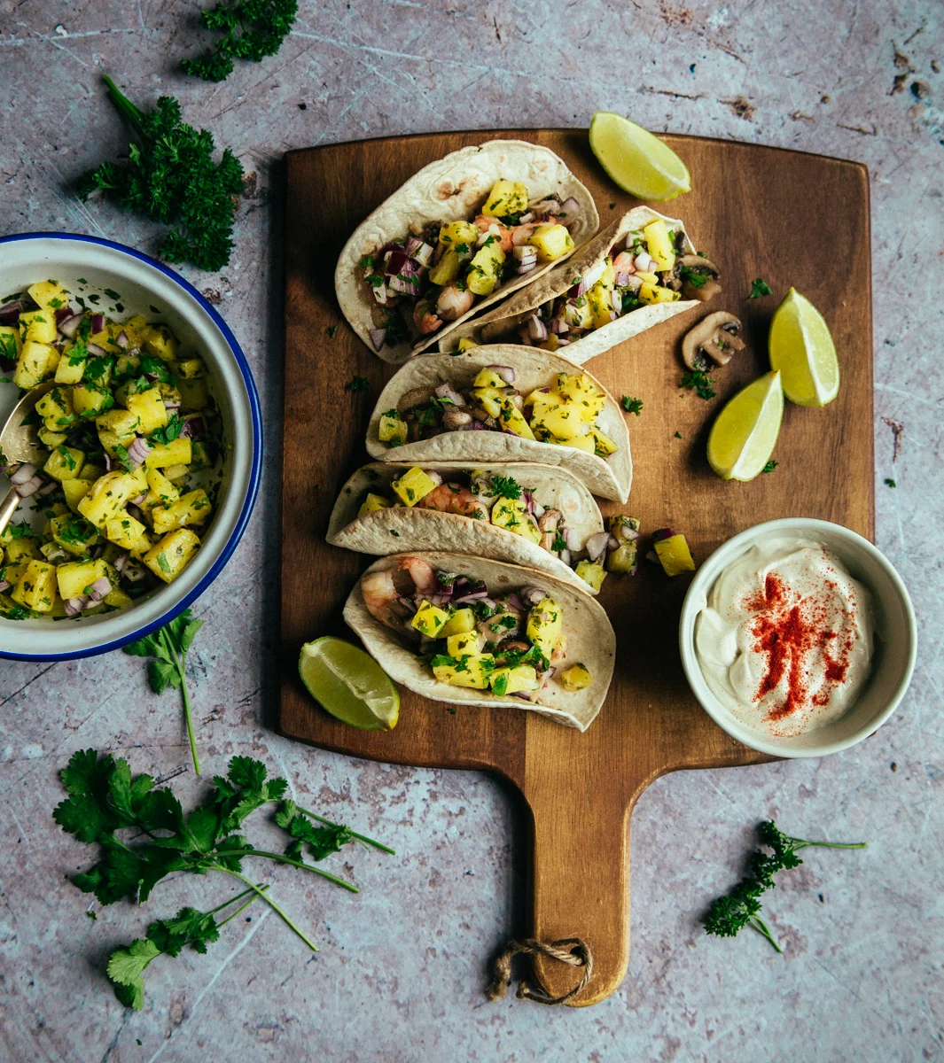 mushroom-and-prawn-tacos-with-spicy-pineapple-and-lime-salsa