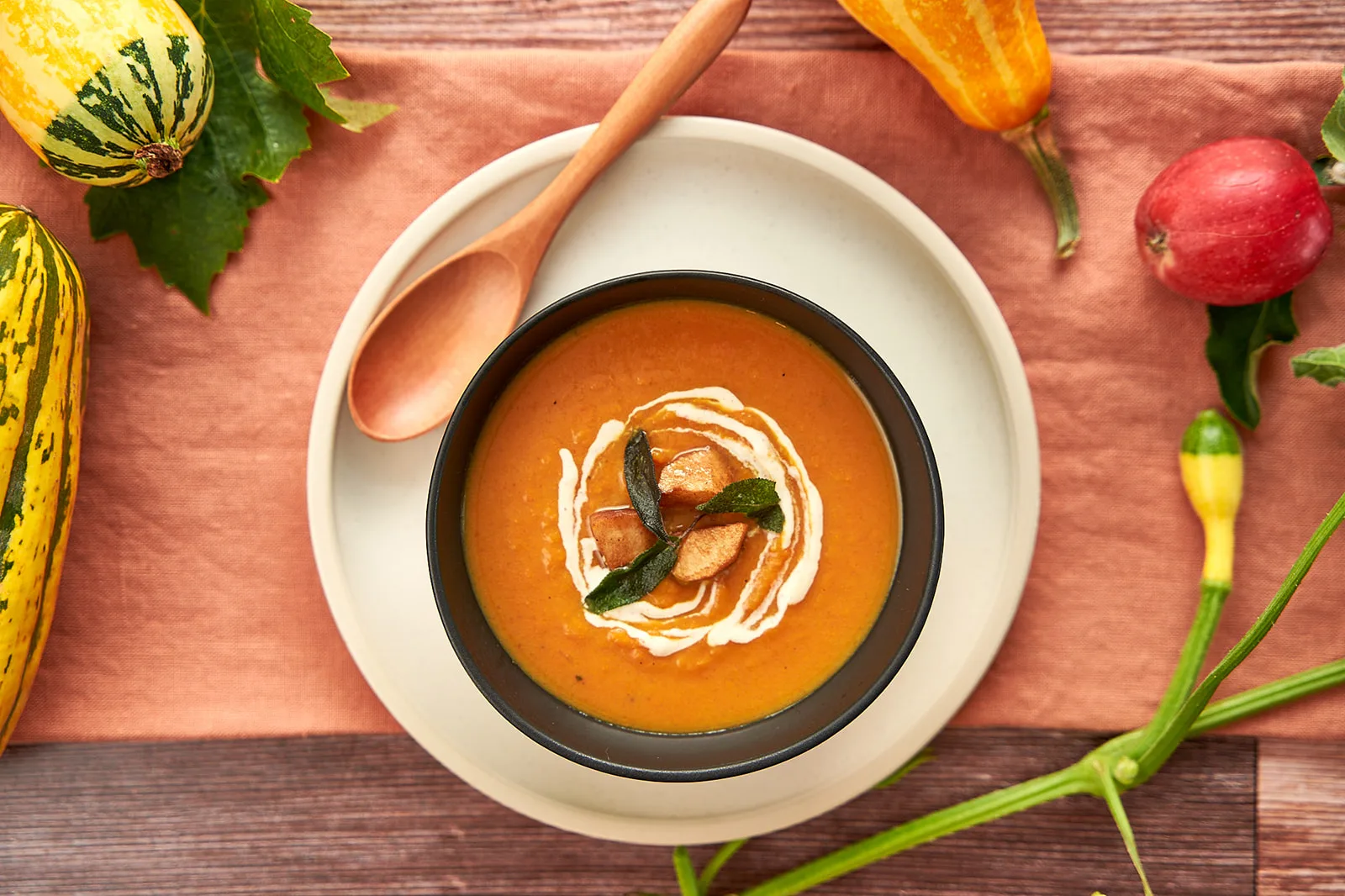 roasted-root-vegetable-soup-with-balsamic-glazed-apples-and-aioli