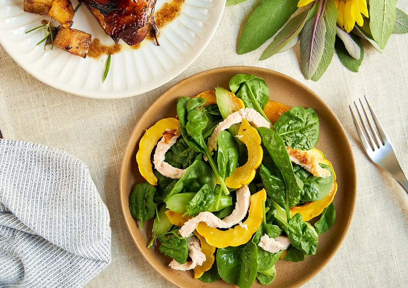 spinach-salad-with-turkey-and-delicata-squash