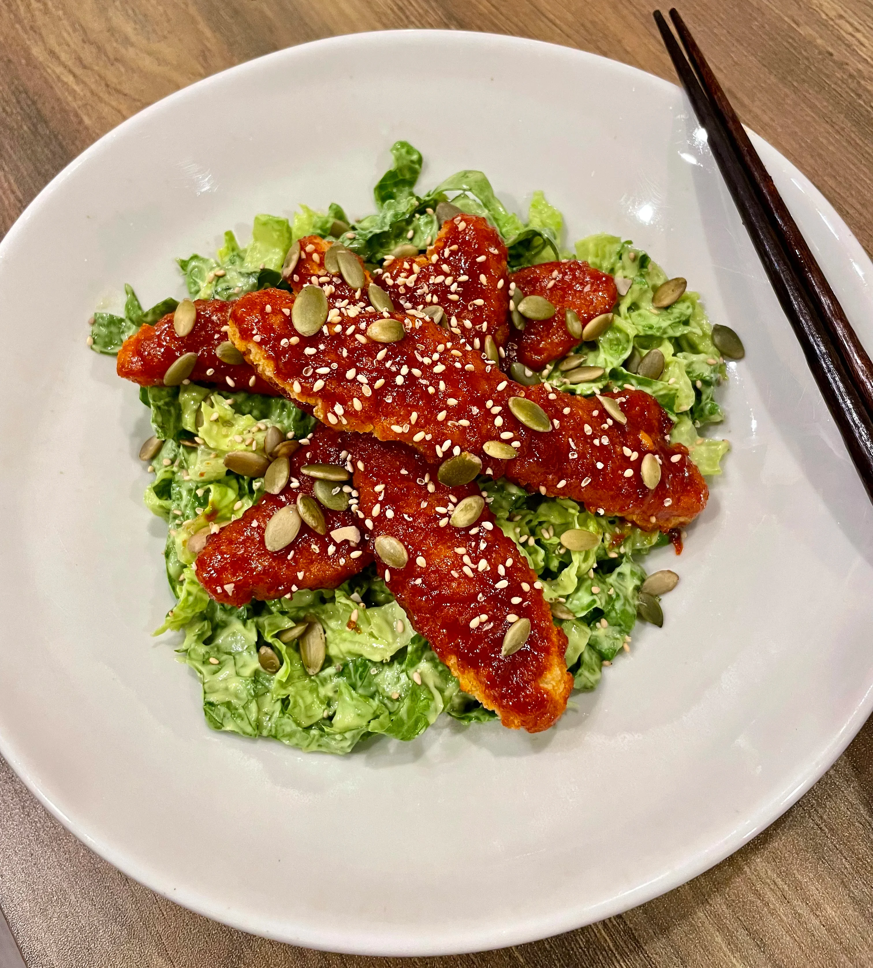 creamy-avocado-salad-with-korean-chicken-fingers