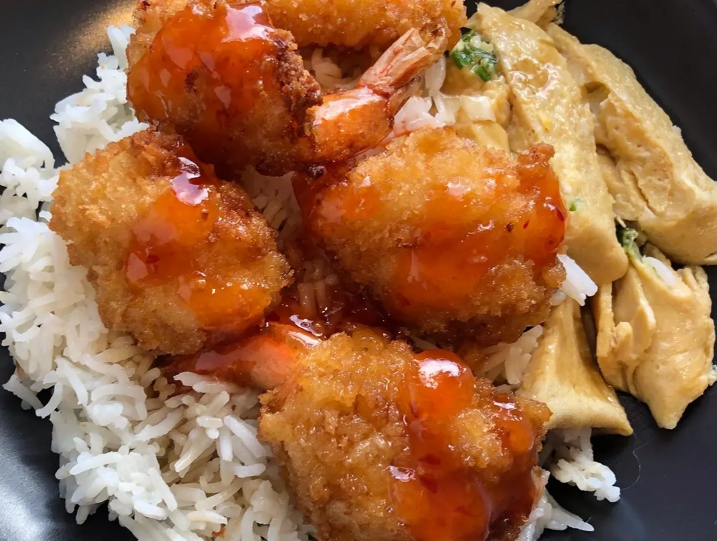 butterfly-prawn-with-jasmine-rice-and-egg-roll-with-sweet-chilli