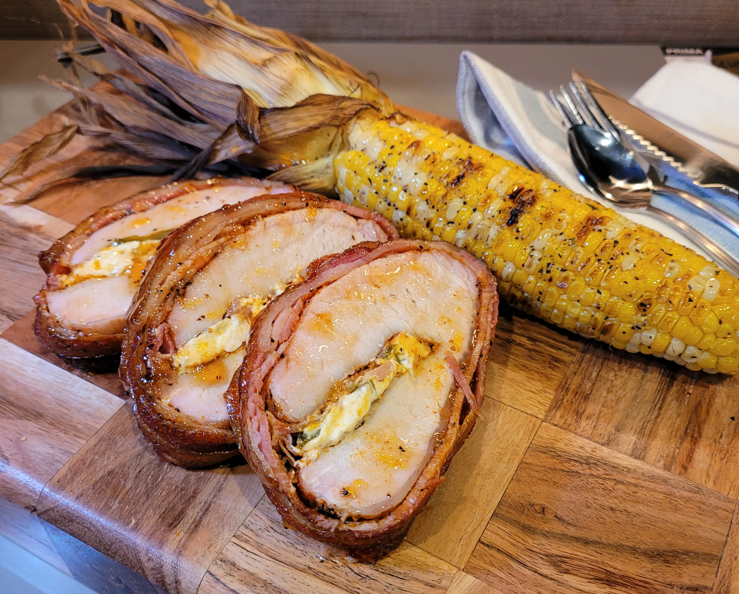 smoked-stuffed-pork-tenderloin-with-spicy-peach-glaze
