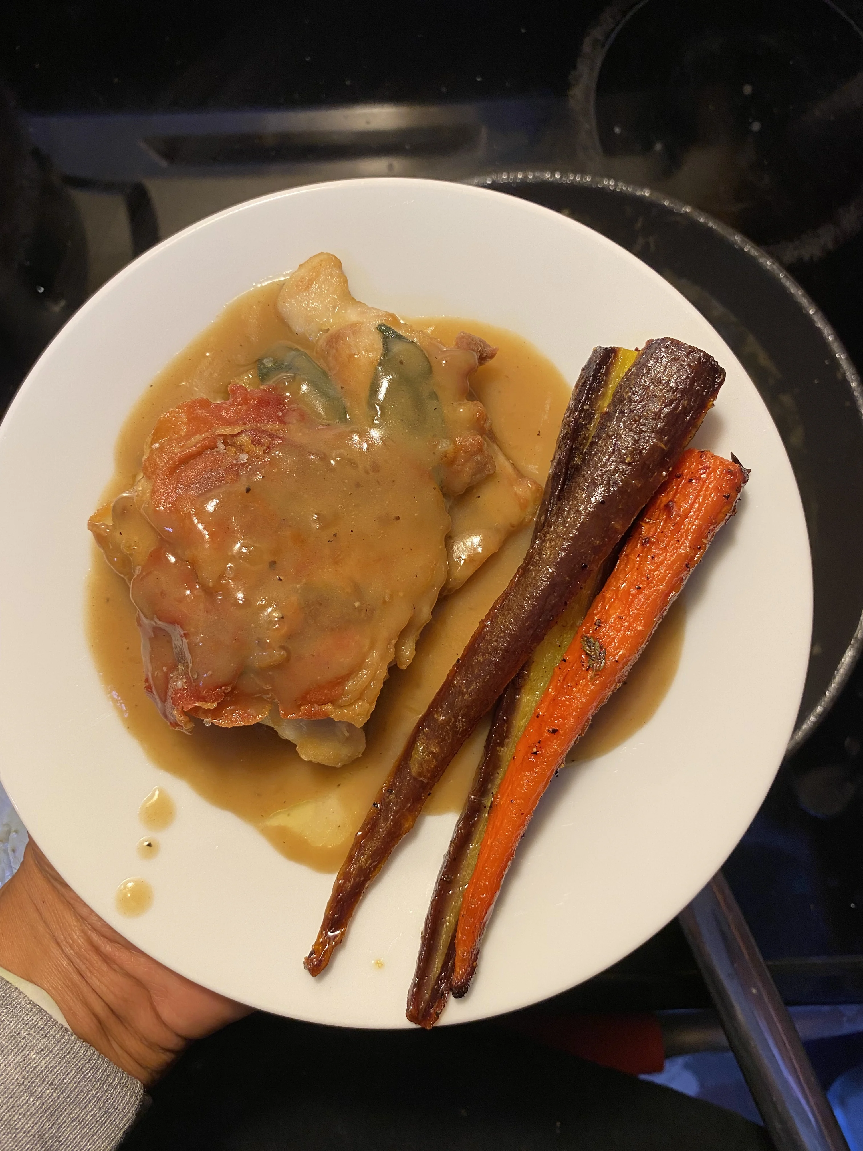 chicken-saltimbocca-and-honey-glazed-carrots
