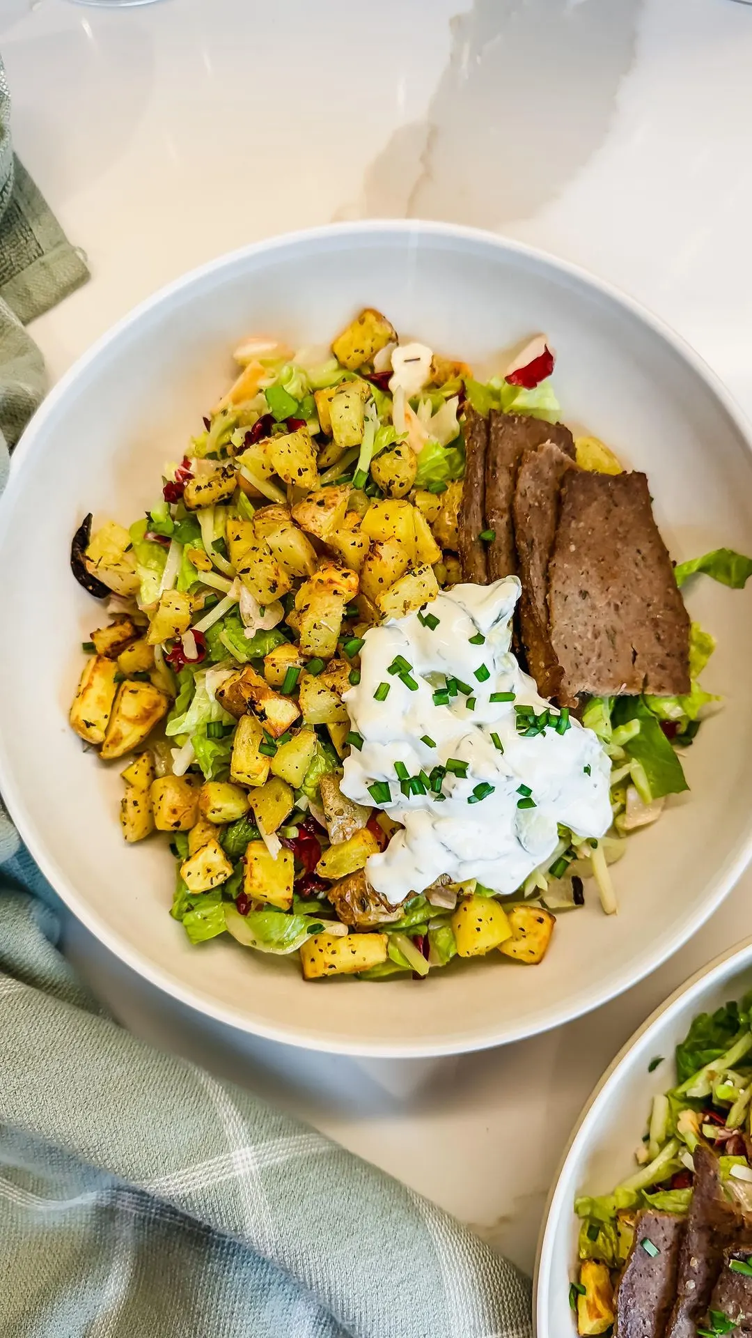 trader-joe's-mediterranean-style-salad-with-gyro-slices-and-golden-potatoes