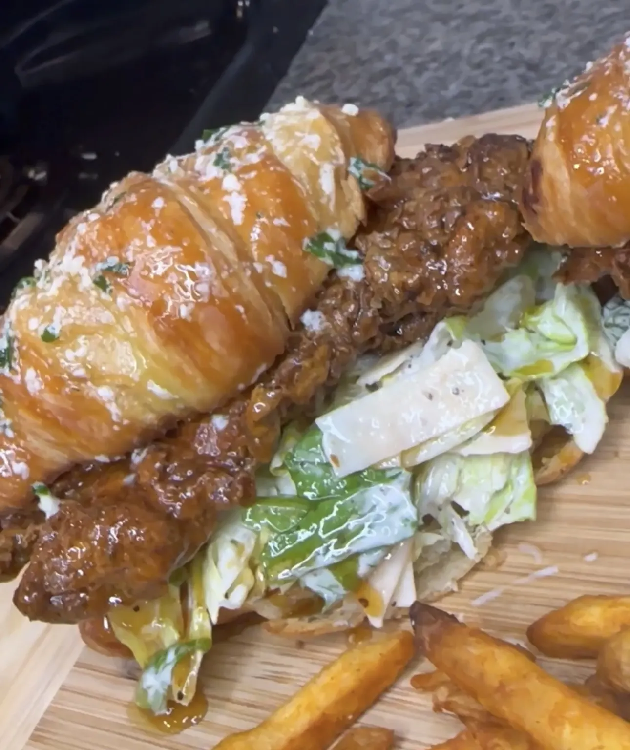 hot-honey-fried-chicken-caesar-salad-croissant-sandwiches