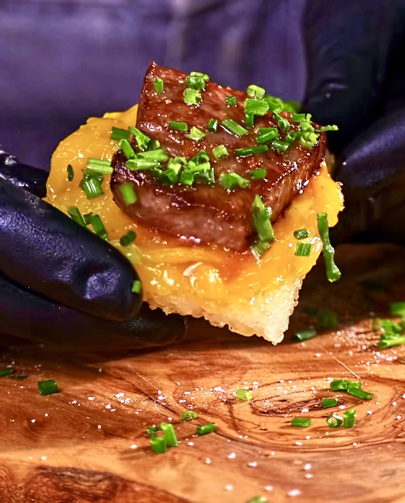 crispy-rice-wagyu-bites-with-egg-yolks-confit