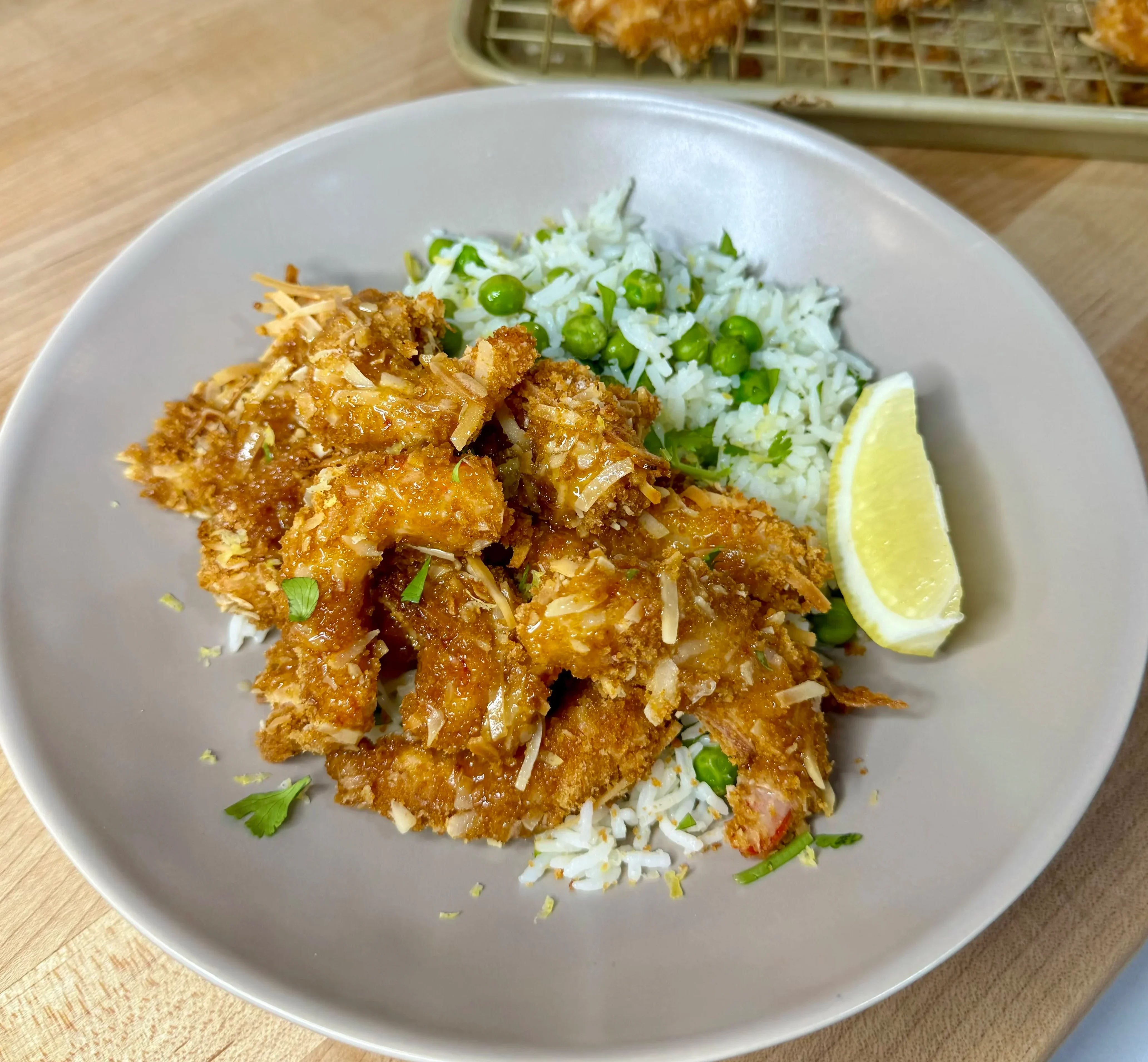 baked-coconut-shrimp-w-lemon-butter-rice-and-peas