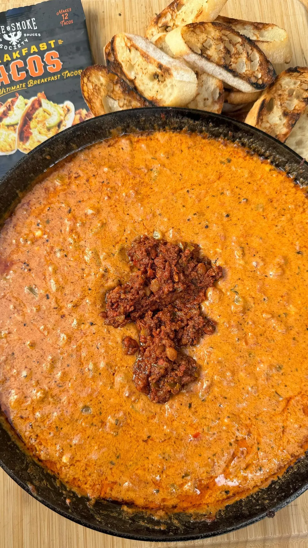 chorizo-queso-dip-with-@fireandsmokesociety-taco-packet-seasoning
