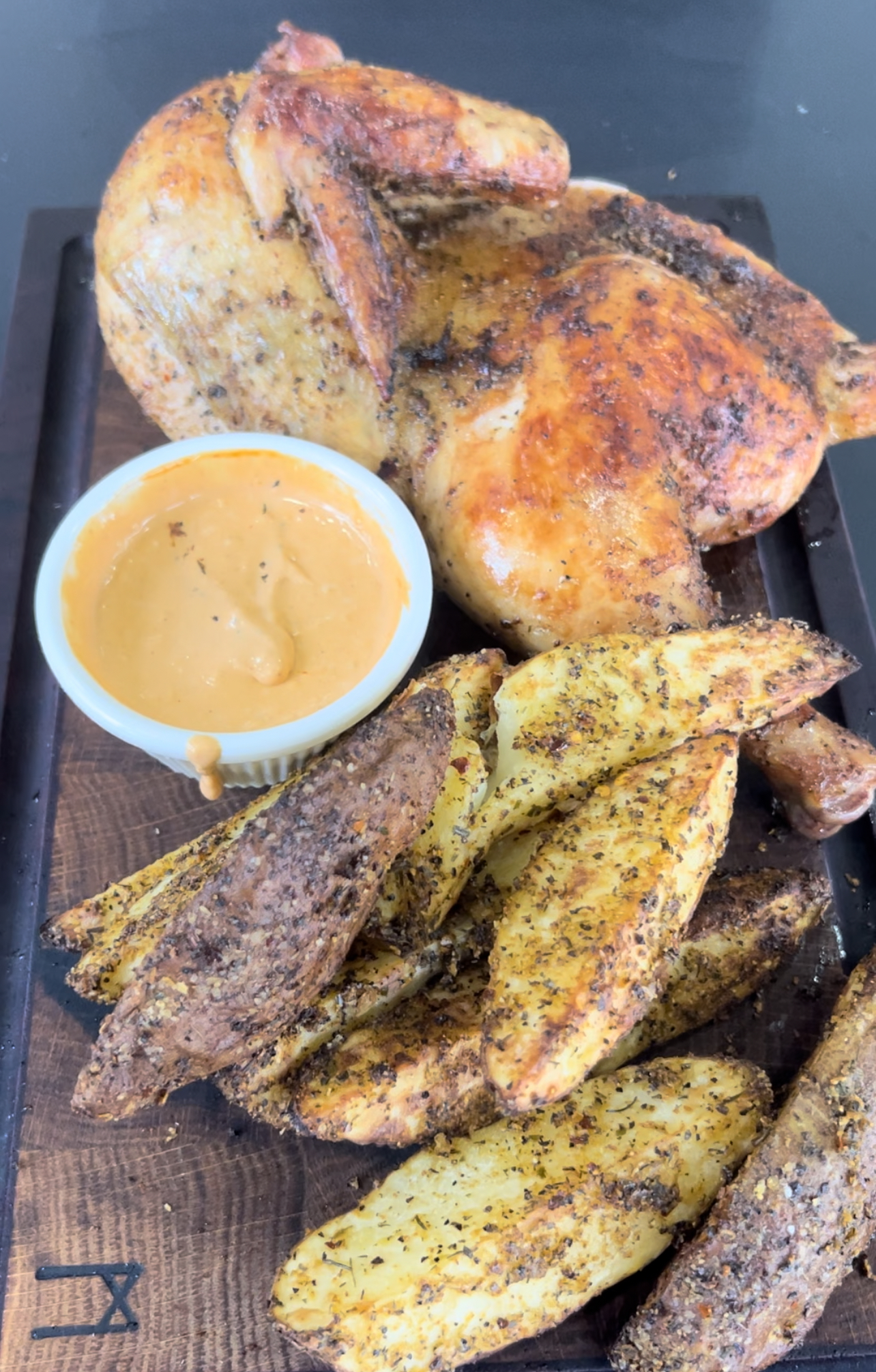 grilled-butterflied-half-chickens-and-air-fried-potato-wedges