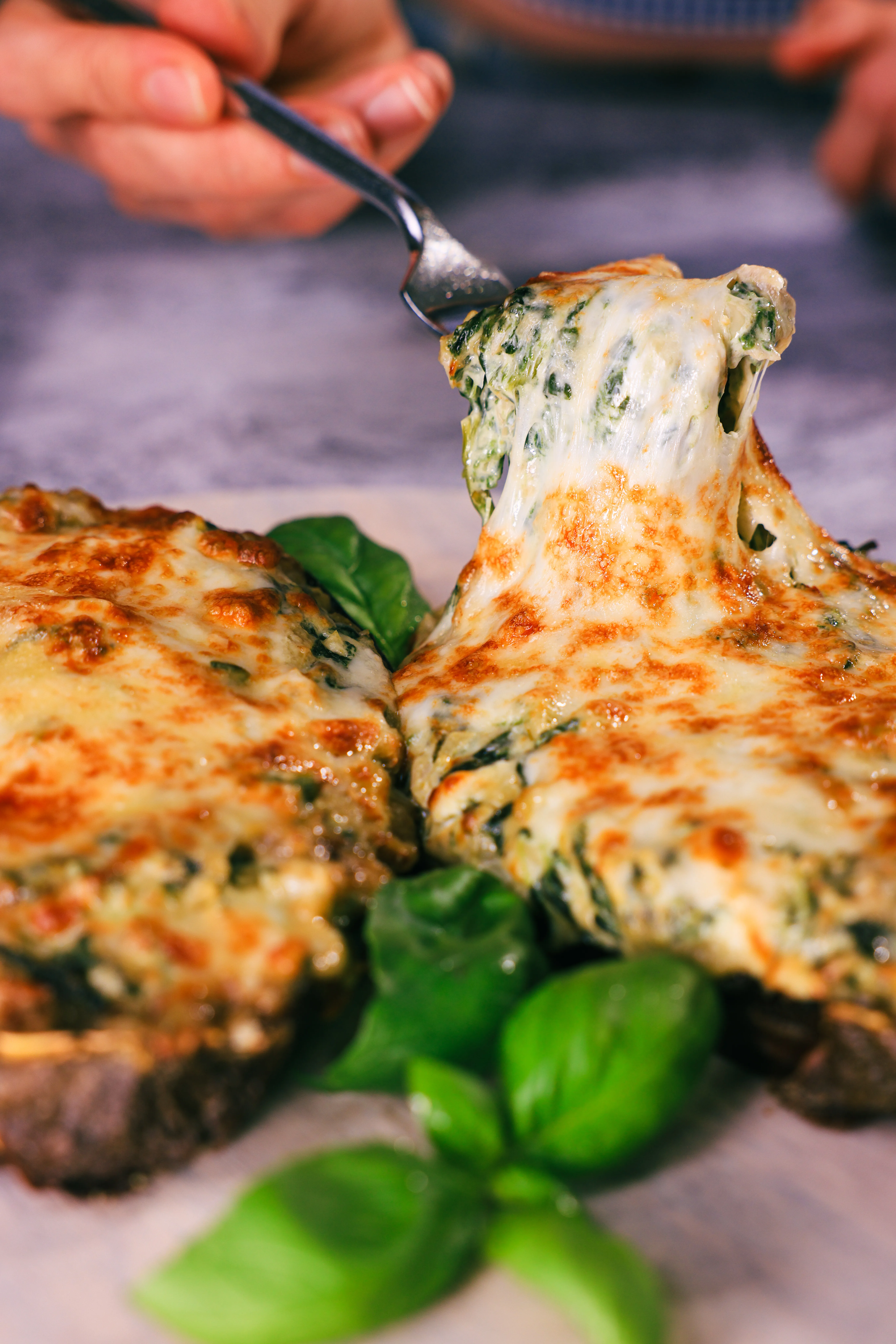air-fried-stuffed-eggplant-with-roasted-garlic-and-artichoke-spinach-filling