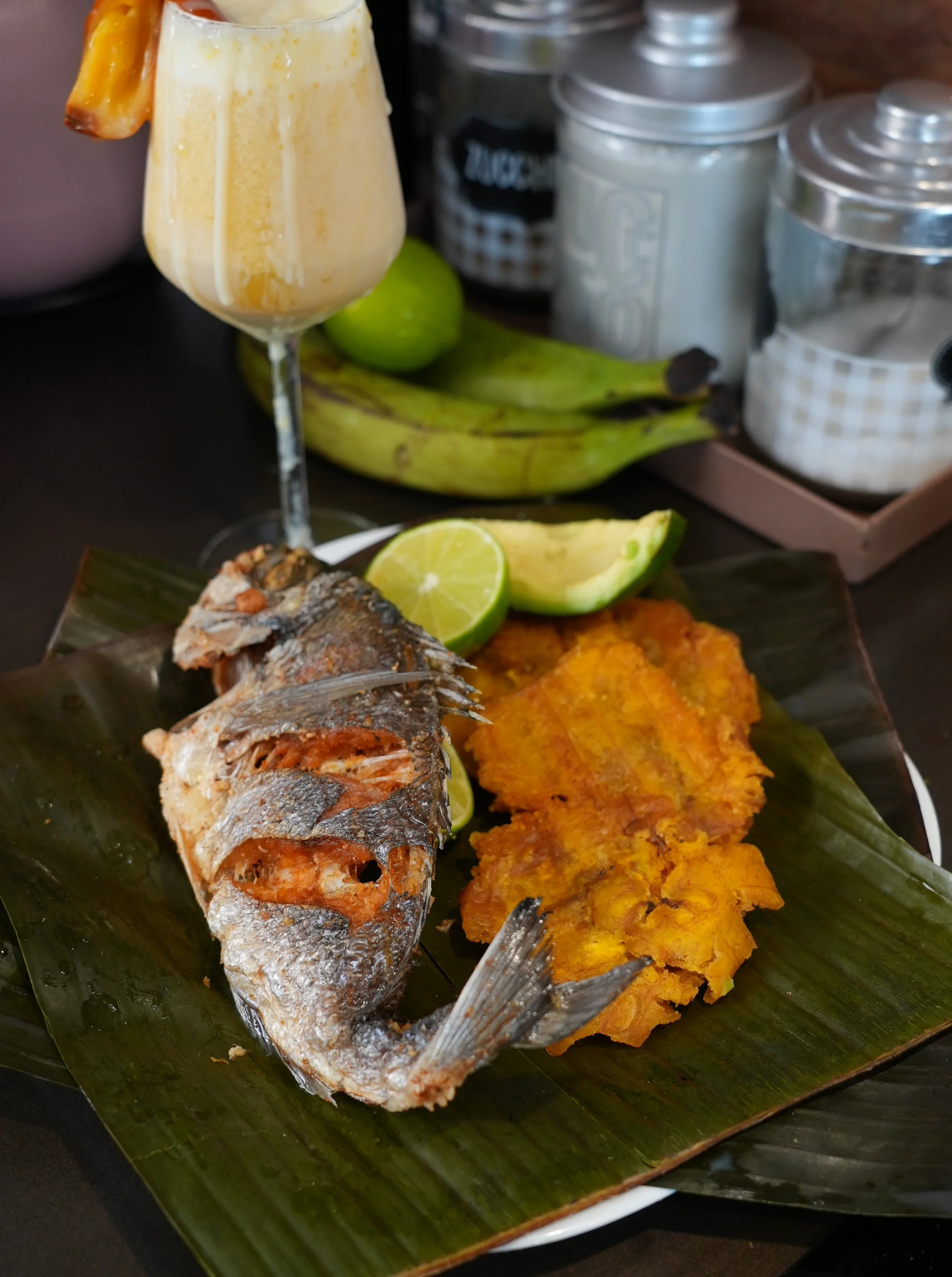colombian-fried-dorada-fish-with-golden-patacones-fresh-avocado-and-lulo-juice