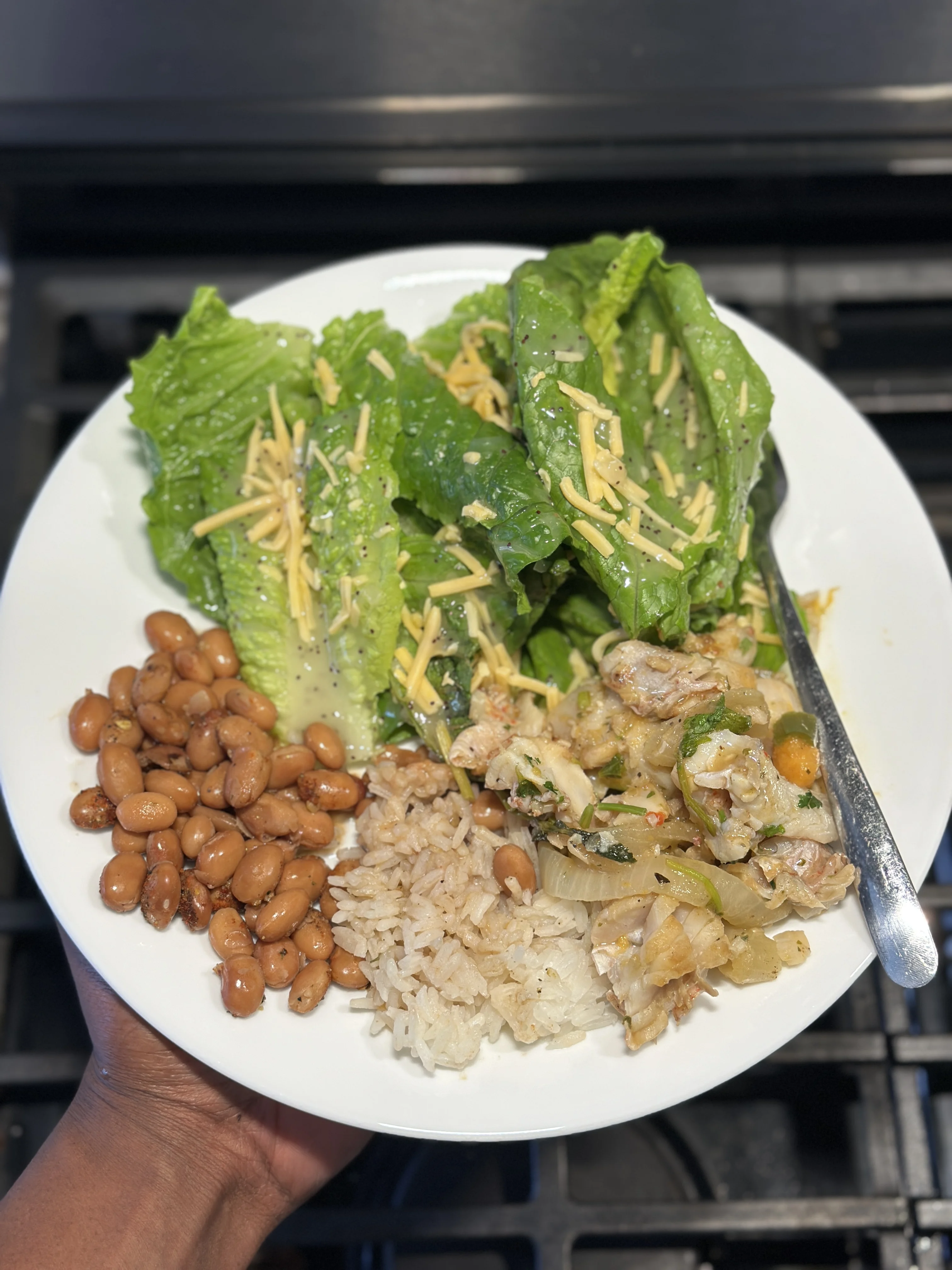 stewed-perch-with-rice-pinto-beans-and-romaine-salad