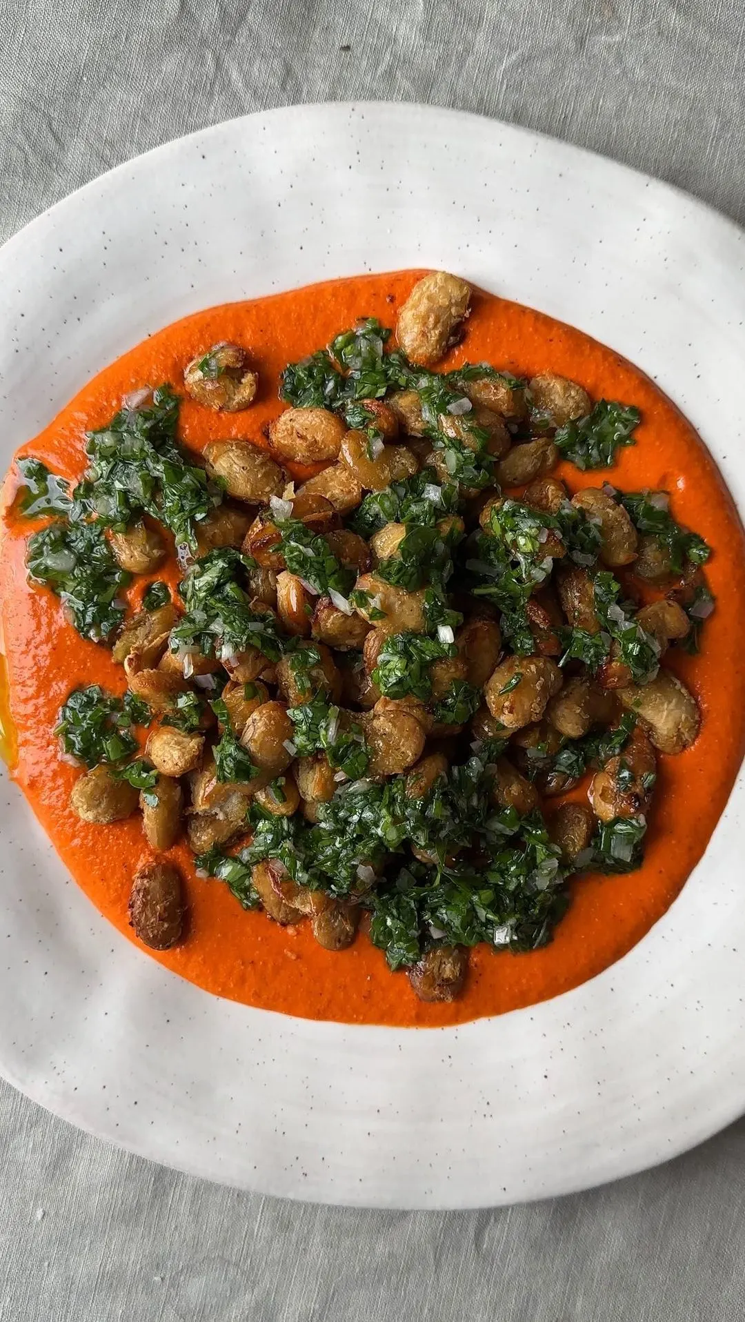 crispy-butterbeans-on-romesco-ish-sauce-with-punchy-salsa