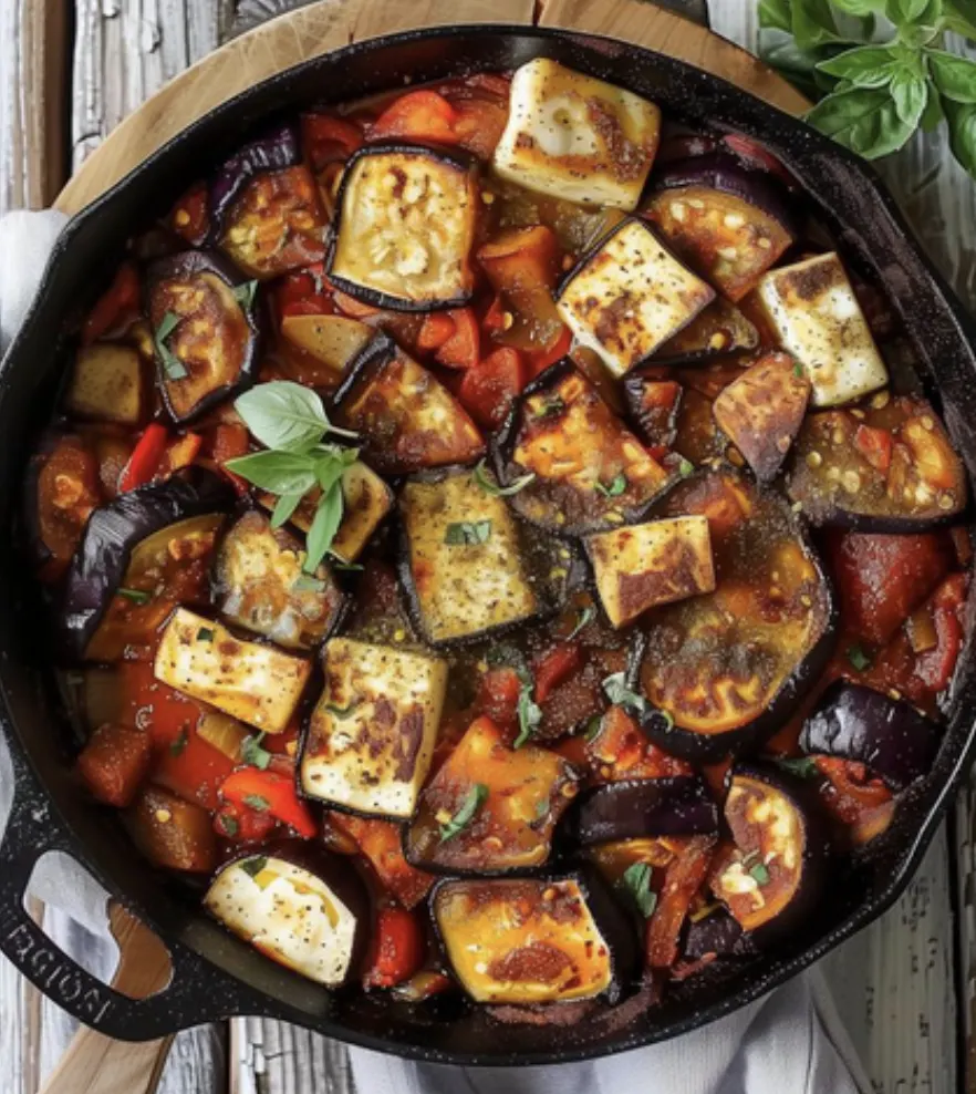 mediterranean-baked-aubergine-with-halloumi-and-harissa