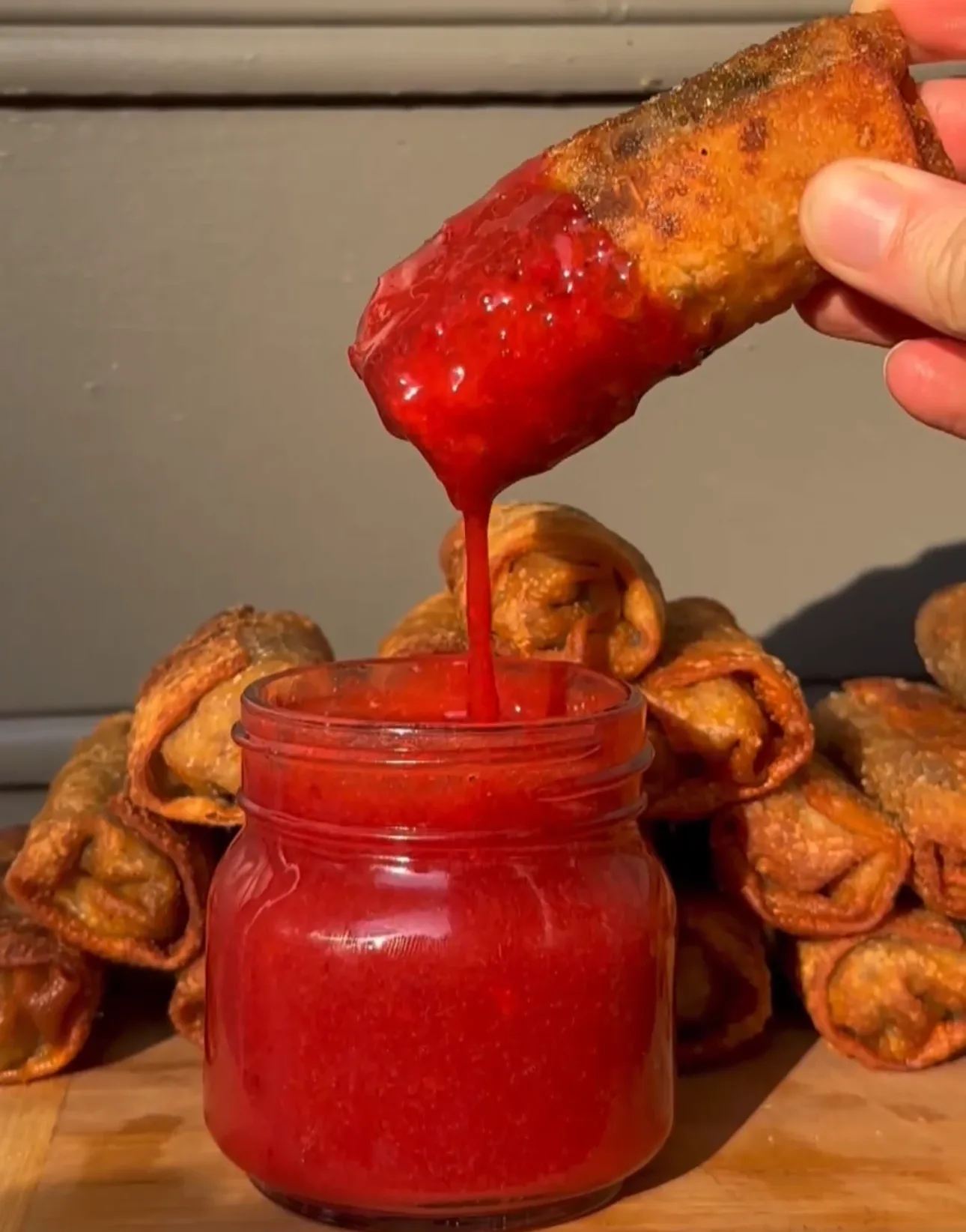 pork-spring-rolls-with-a-plum-dipping-sauce