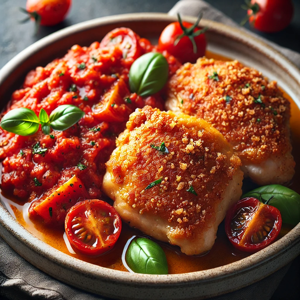 crispy-chicken-thighs-and-cooked-tomatoes