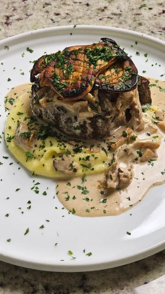 prime-filet-mignon-with-mushroom-sauce-over-robuchon-mashed-potatoes