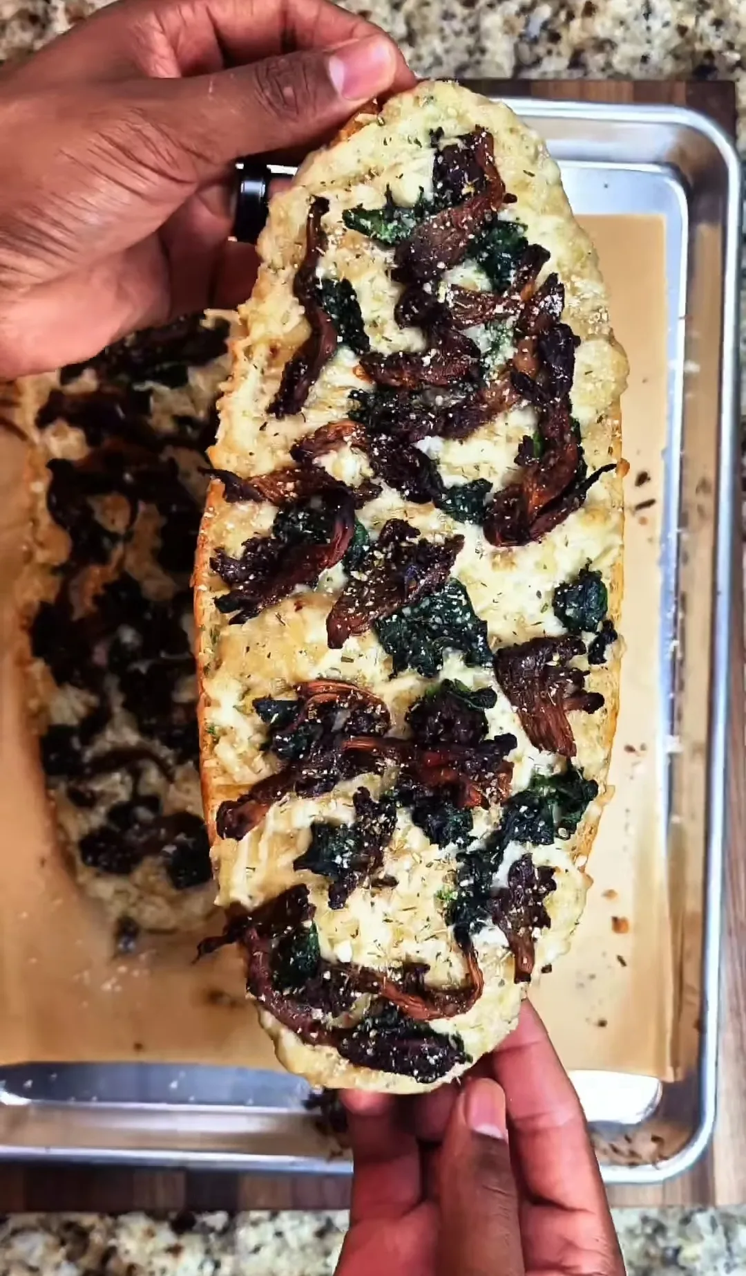 vegan-mushroom-alfredo-french-bread-pizzas