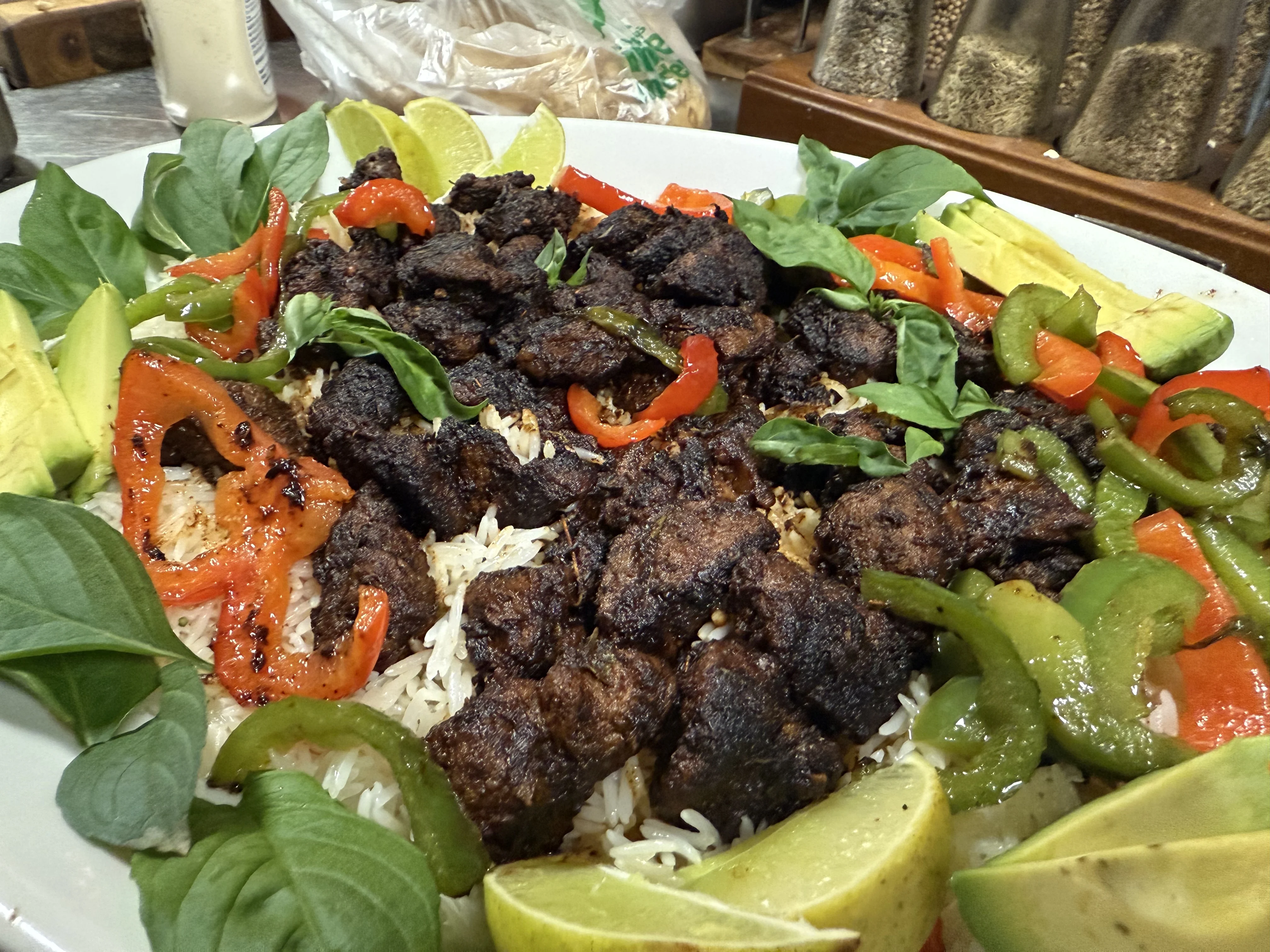 cajun-tenderloin-steak-tips-with-rice