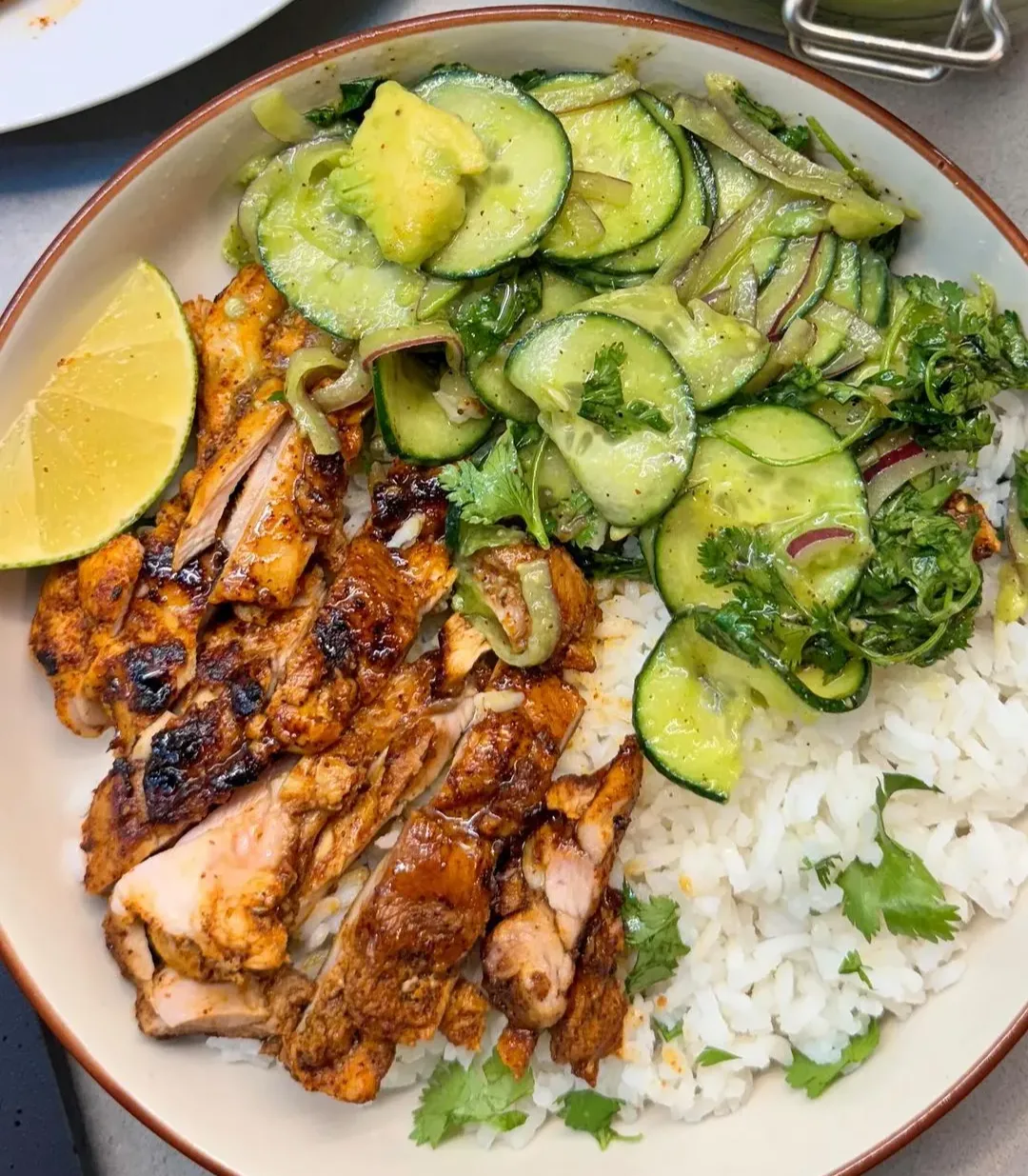 honey-lime-chicken-and-avocado-cucumber-salad-with-cilantro-lime-rice