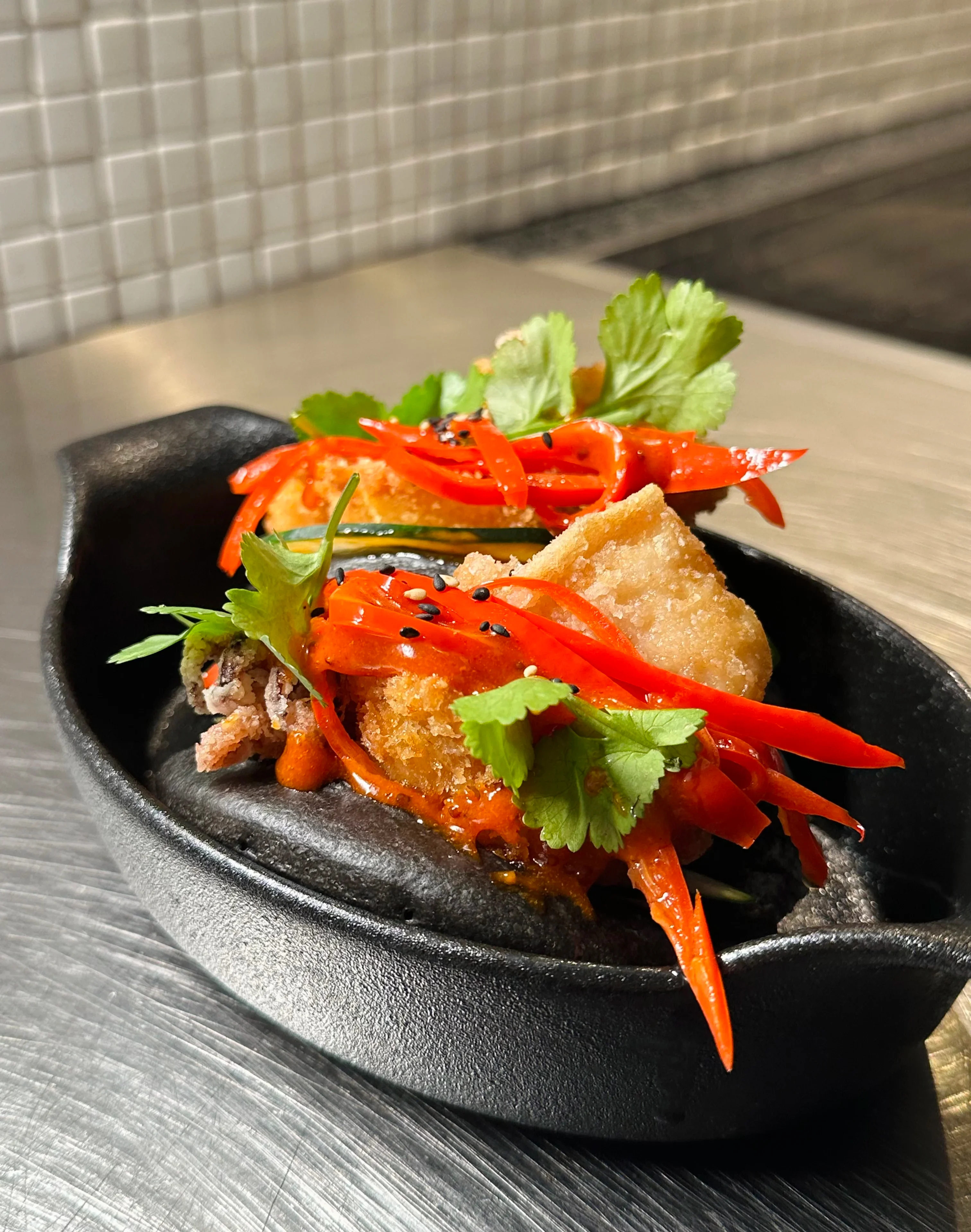 black-bao-buns-with-fried-seafood-and-gochujang-mayo