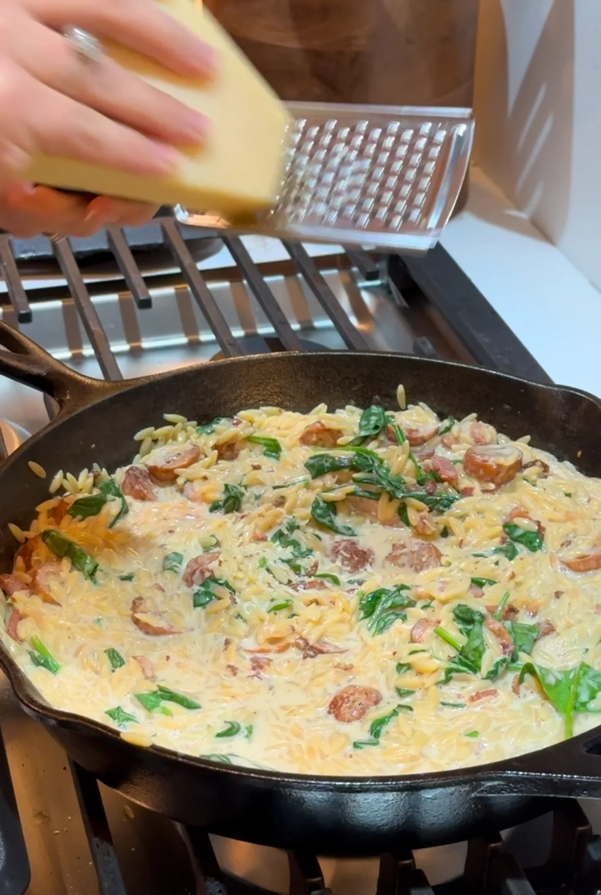 chicken-sausage-and-bacon-orzo-pasta