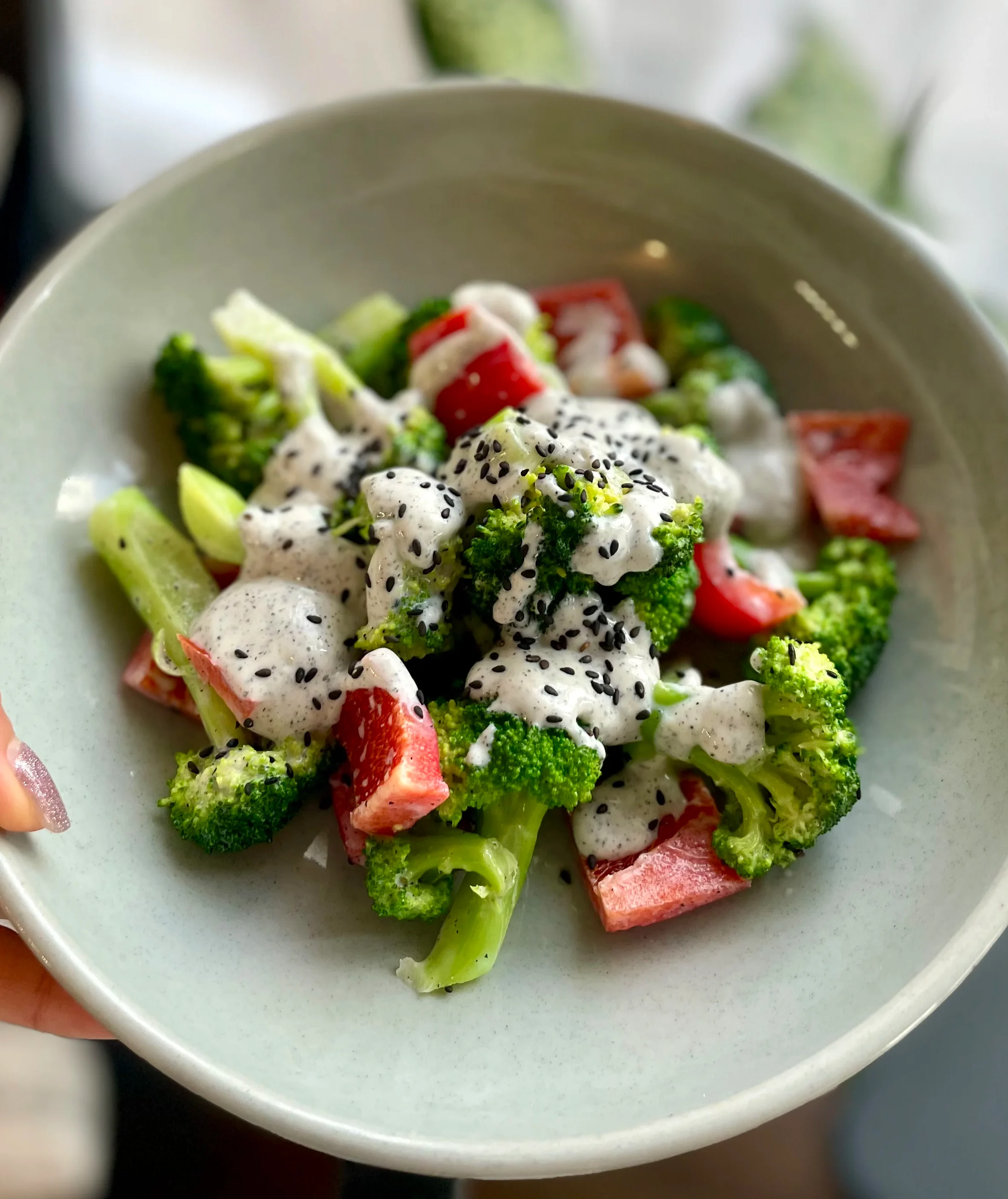 creamy-sesame-tofu-dressing-with-brocolli-and-bell-pepper