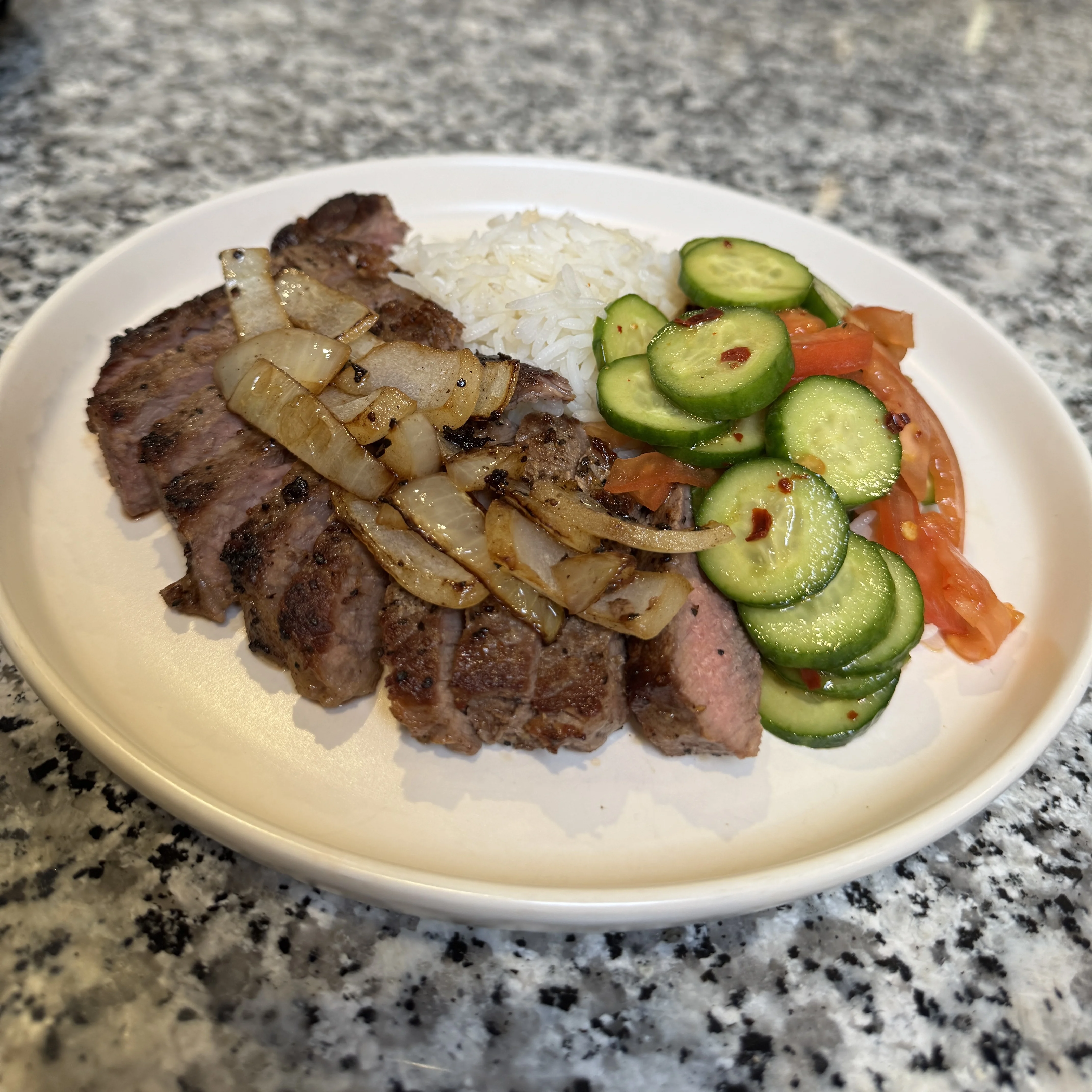 steak-rice-and-a-refreshing-cucumber-salad