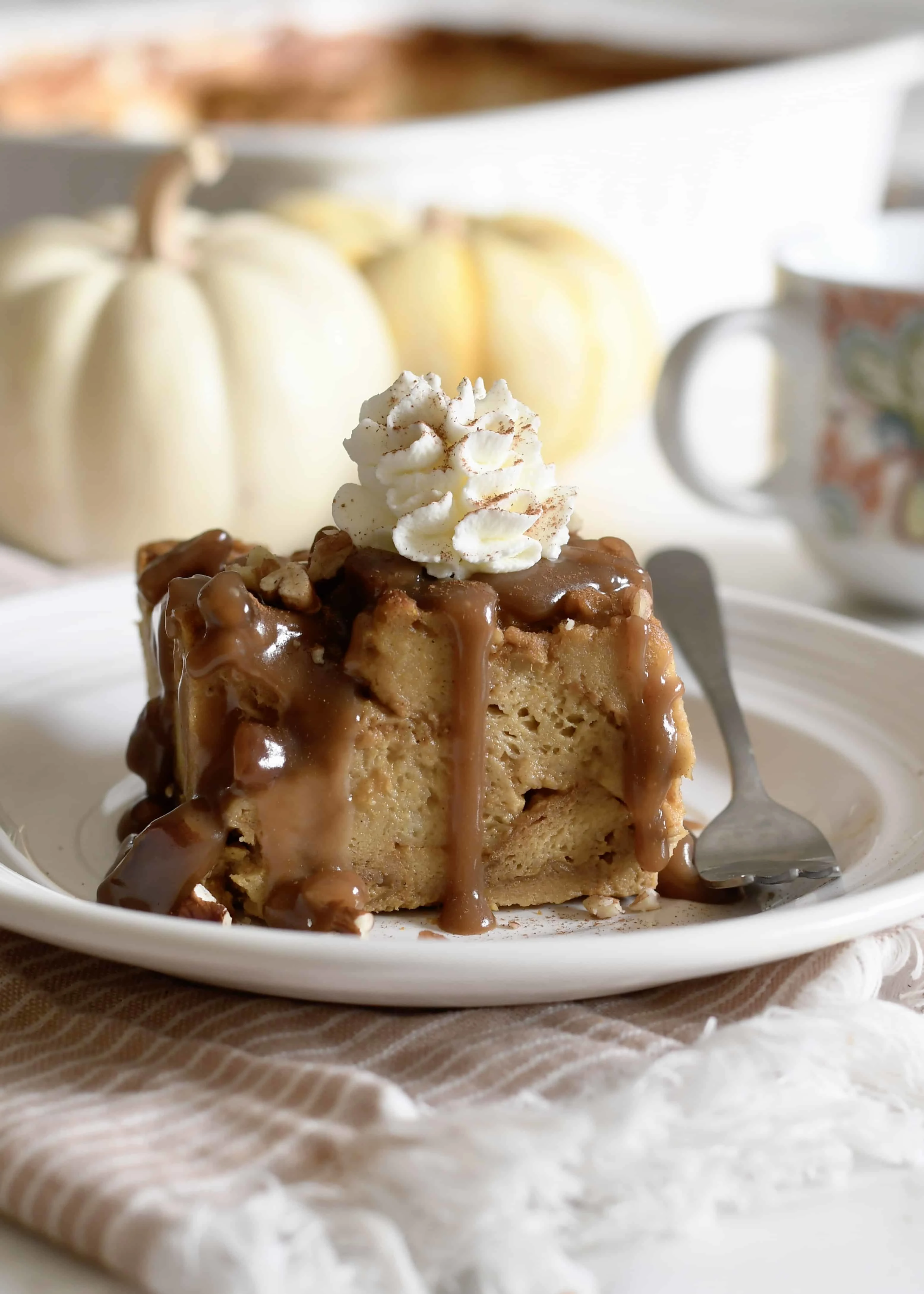 pumpkin-bread-pudding-with-pecan-praline-sauce