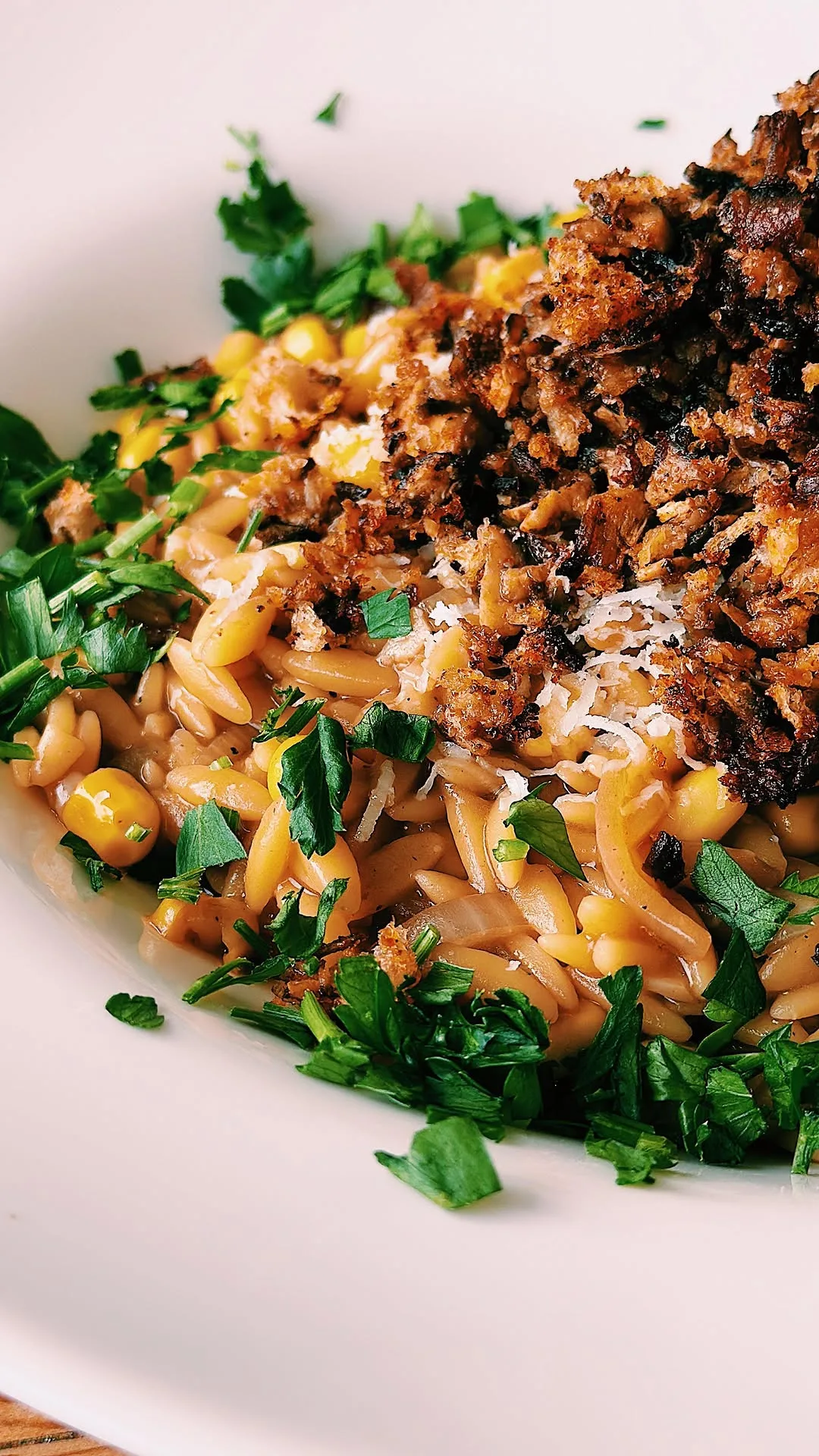 creamy-corn-miso-orzo-with-mushroom-pangrattato