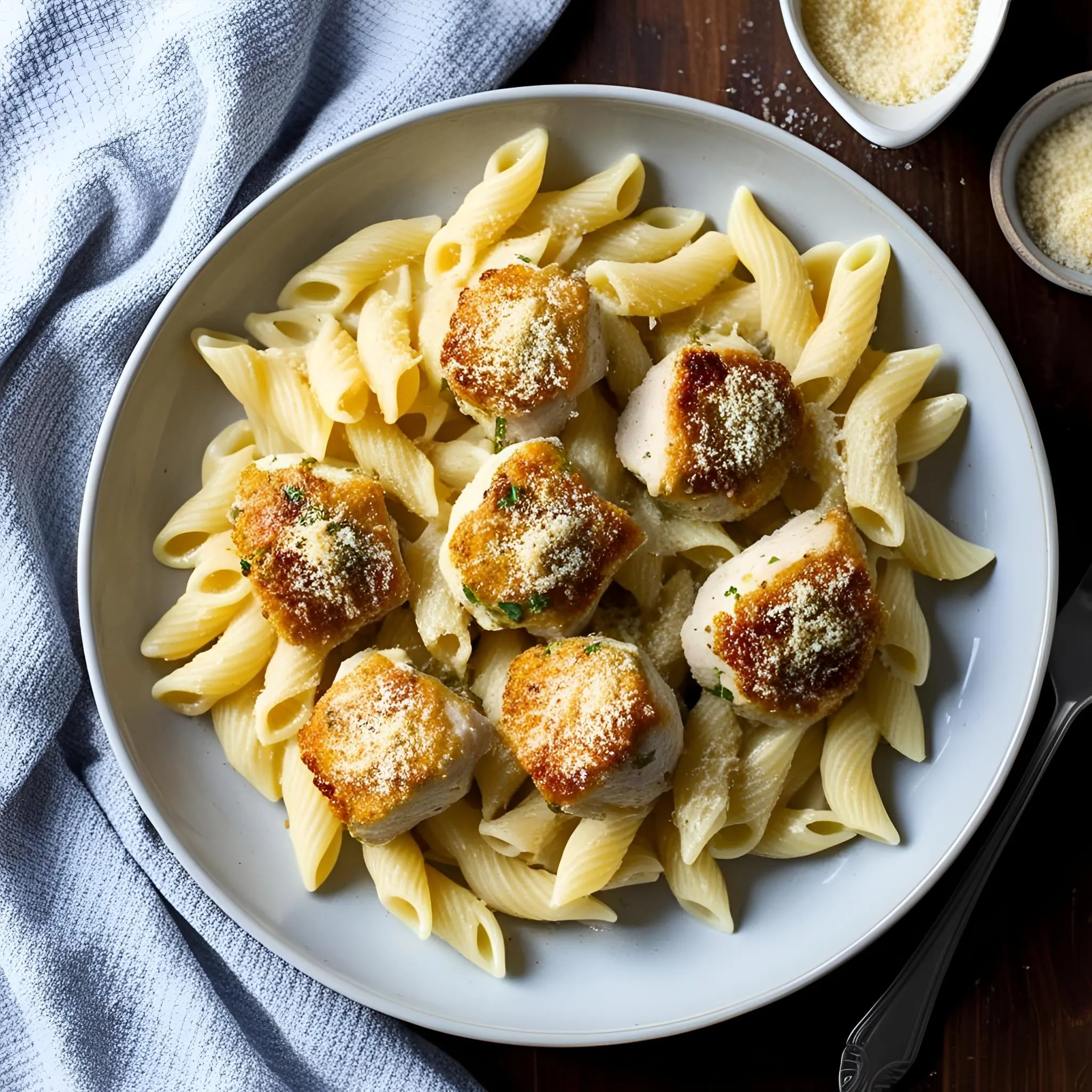 garlic-butter-chicken-bites-with-savory-creamy-parmesan-pasta