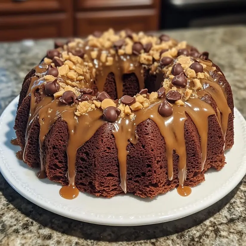 chocolate-peanut-butter-cup-bundt-cake-with-salted-caramel-sauce