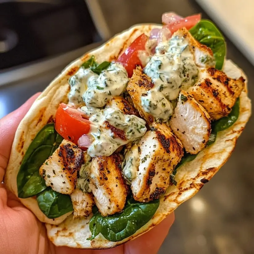 greek-chicken-gyros-with-homemade-tzatziki-and-spinach