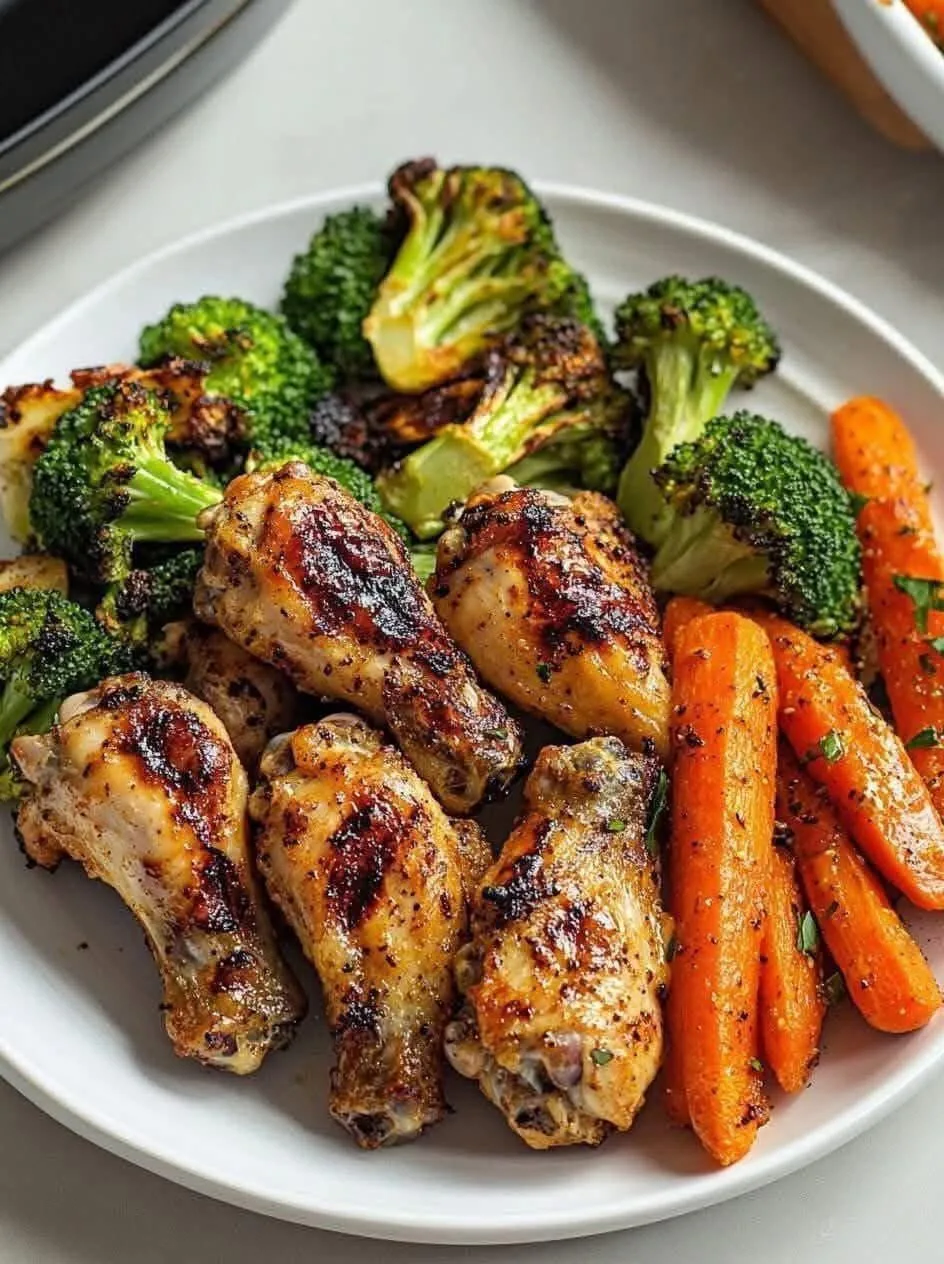 grilled-chicken-wings-with-roasted-broccoli-and-carrots