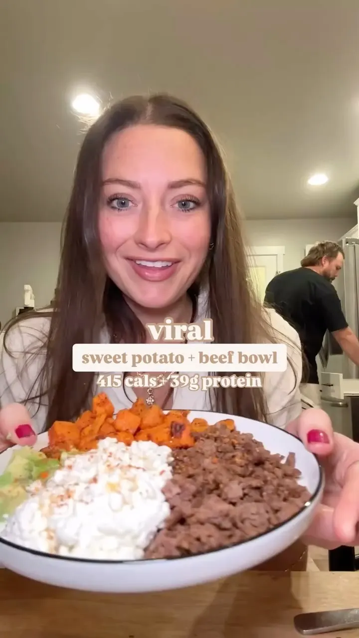 sweet-potato-beef-cottage-cheese-avocado-bowl-with-hot-honey