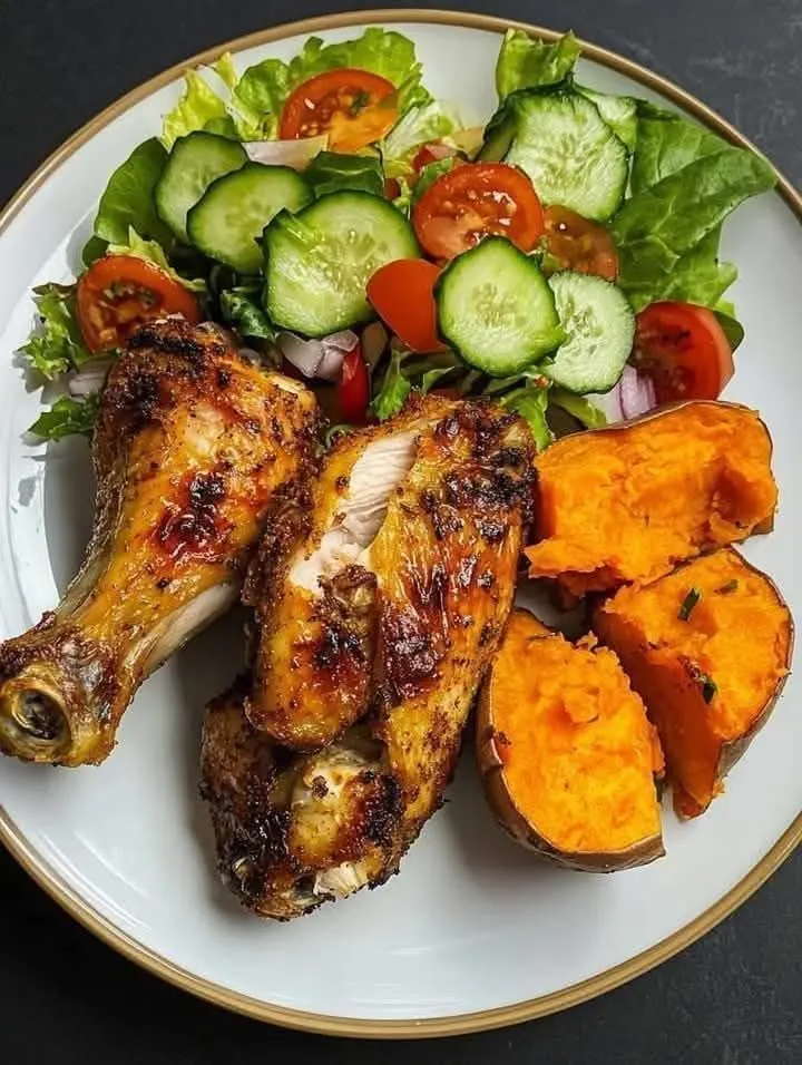 roasted-chicken-with-sweet-potato-and-fresh-salad
