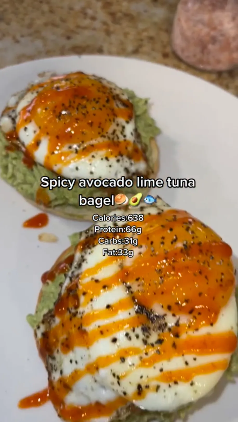 avocado-tuna-bagel-with-over-easy-eggs