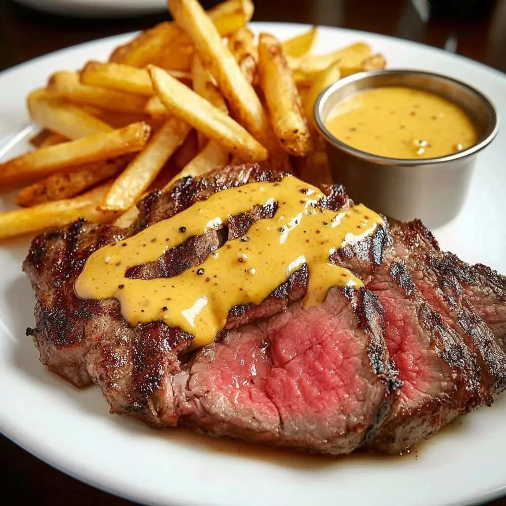 grilled-ribeye-with-peppercorn-sauce-and-fries