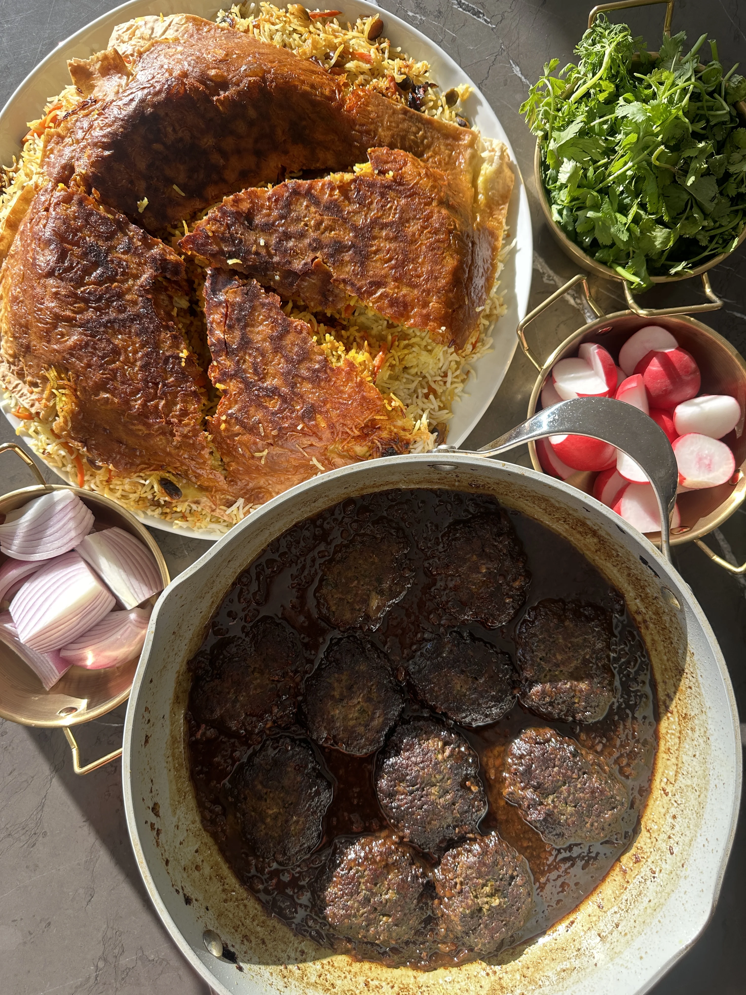 beef-patties-with-pomegranate-sauce-and-carrot-rice