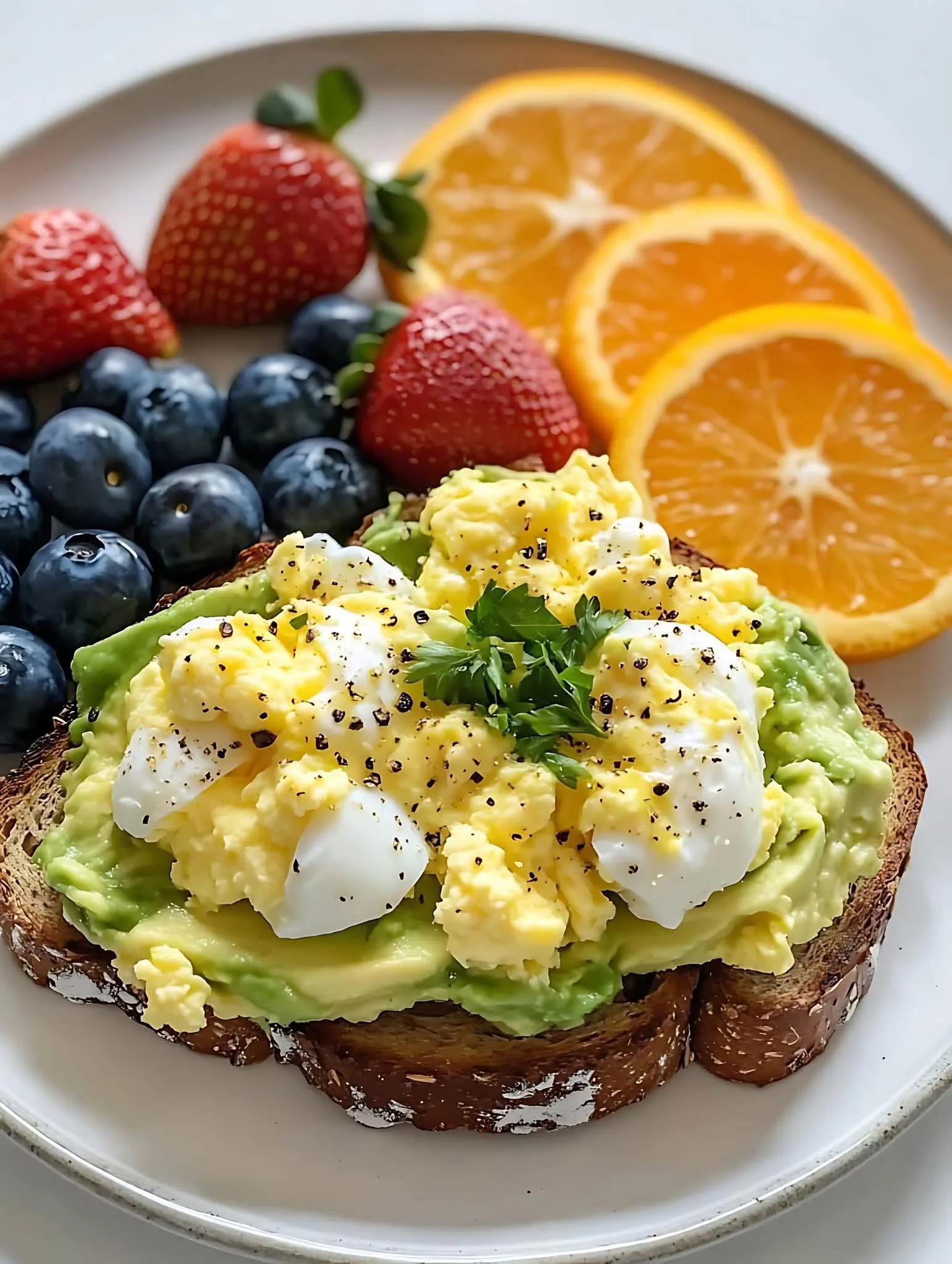 avocado-toast-with-scrambled-eggs-and-fresh-fruit