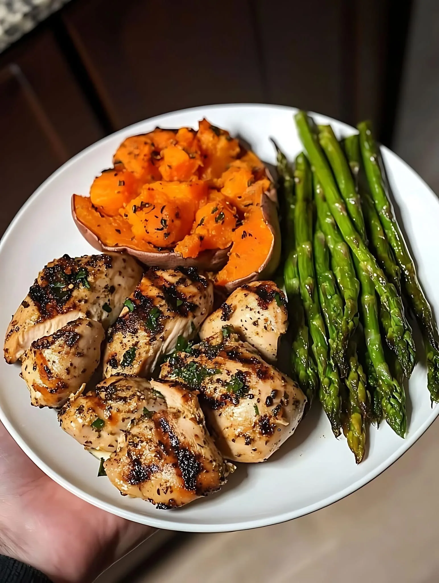 garlic-herb-chicken-with-baked-sweet-potato-and-roasted-asparagus
